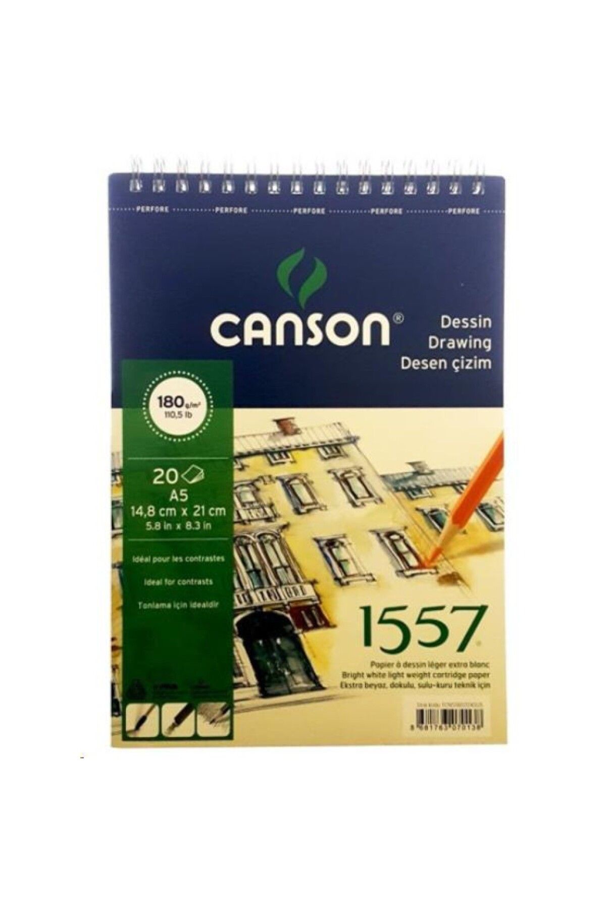 Canson 1557 Dessin Çizim Defteri 180gr. 20 Yaprak, A5 Boy