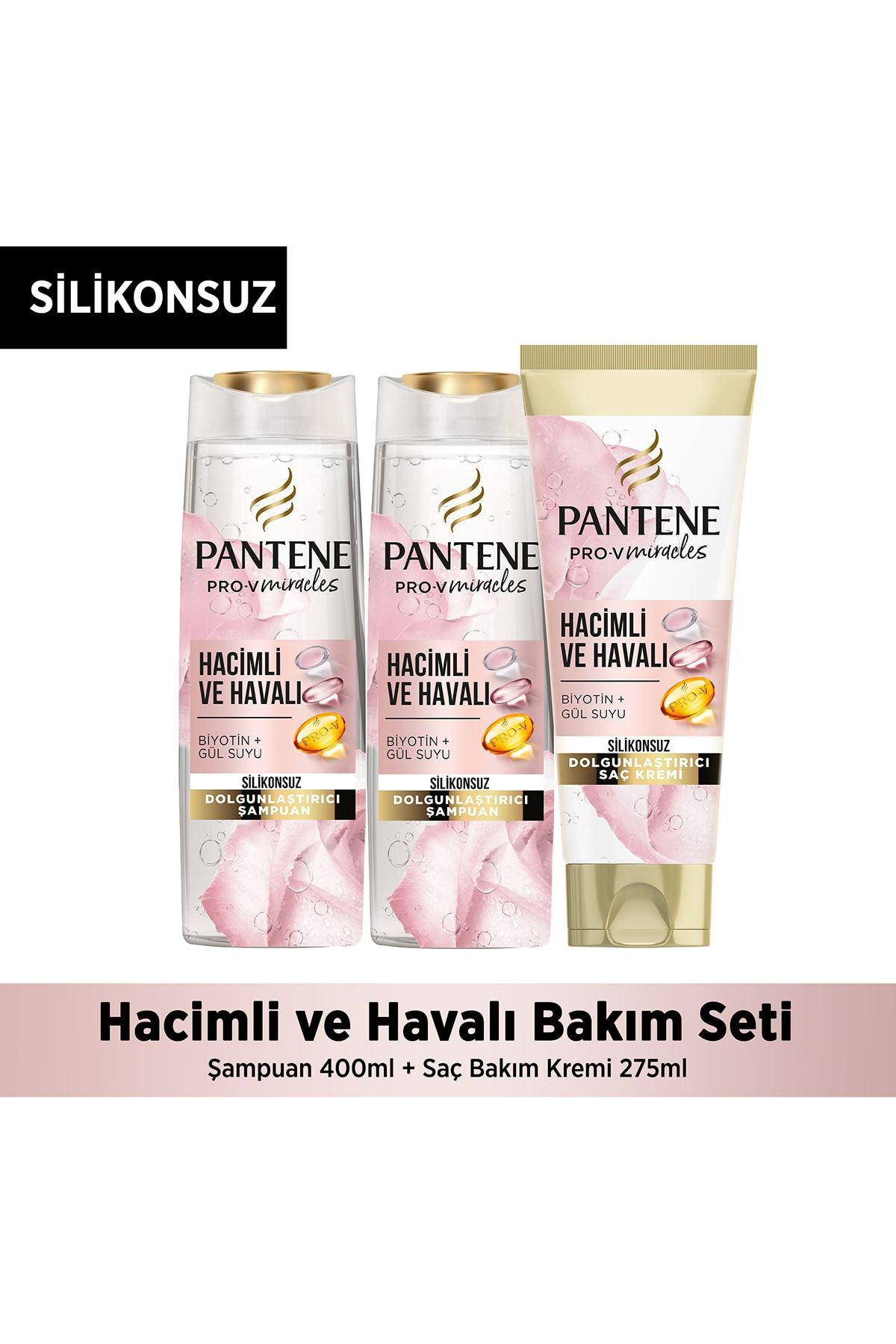 Pantene  Silikonsuz Hacim Veren Dolgunlaştırıcı Şampuan ve Saç Kremi (Şampuan 400ml+Saç Kremi 275 ml)