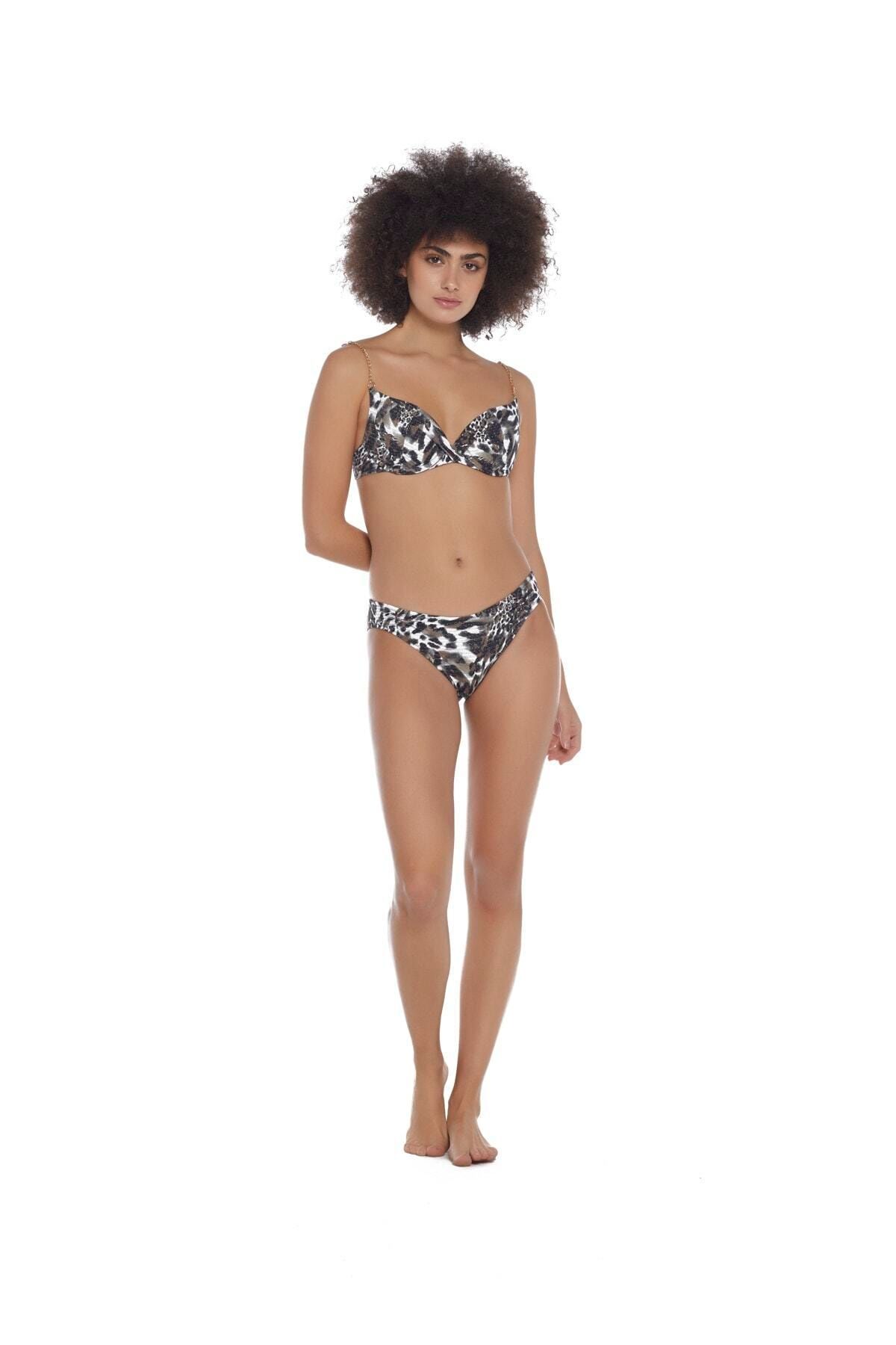 Eros Kadın Leopar Desenli Zincir Askılı Kaplı Bikini Takımı 0058-