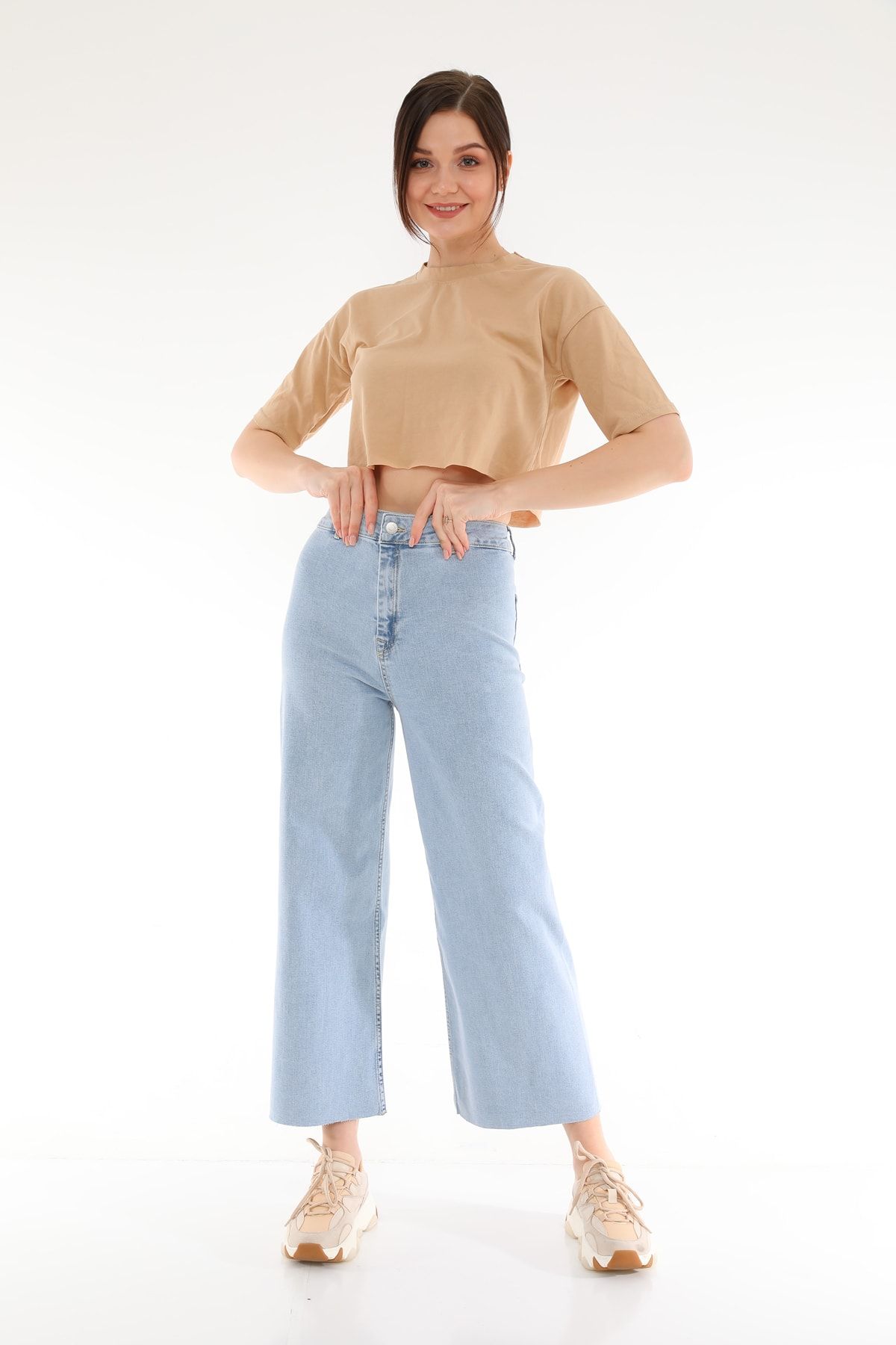 Darkly Jeans Kadın Mavi Süper Yüksek Bel Dikişsiz Culotte Fit Pantolon