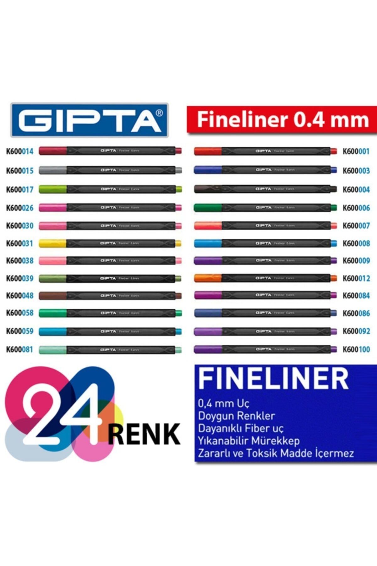 Gıpta Fine Liner 0,4mm Fiber Uç Kalem K600 048 Kahve Rengi (1 Paket 12 Adet)