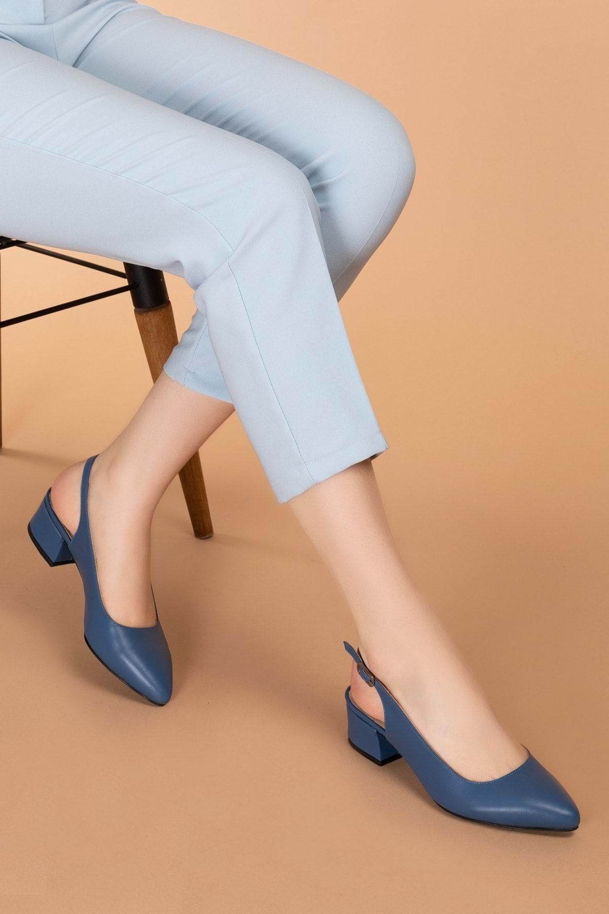 Gondol Kadın Mavi Hakiki Deri Topuklu Ayakkabı Şhn.789 - - Şhn.789 - Mavi - 38