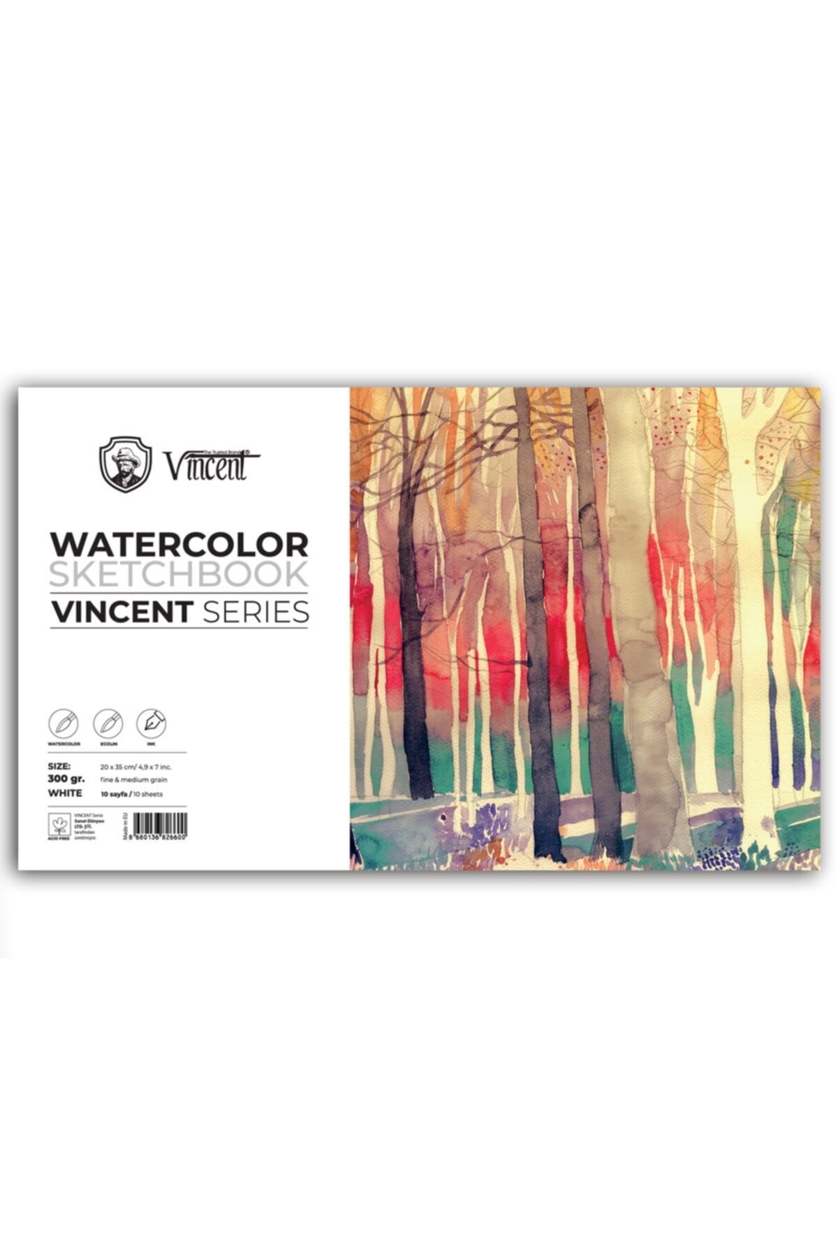 Vincent Vıncent Watercolor Sketchbook 300gr 20cmx35cm 10 Sayfa Suluboya Defteri