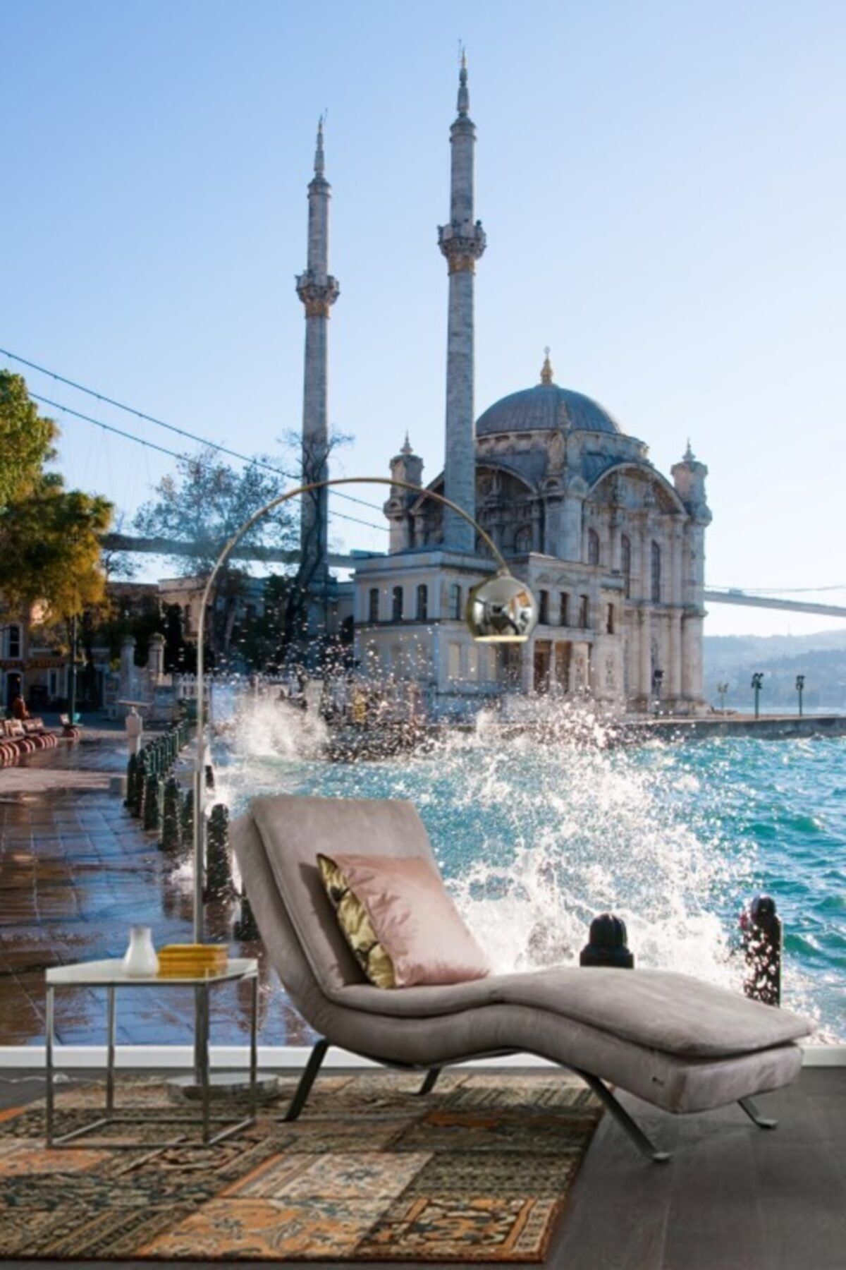 Genel Markalar 3 Boyutlu Cami, Boğaz Köprüsü Ve Deniz Manzaralı Duvar Kağıdı