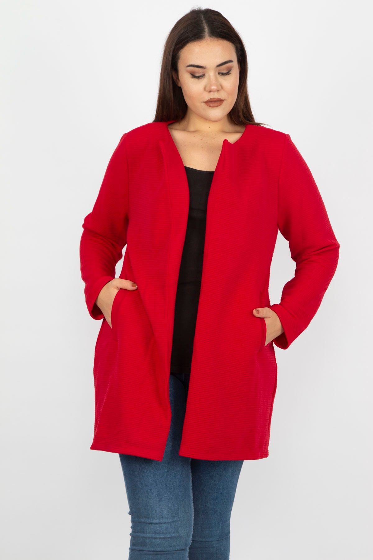 Şans Tekstil Kadın Kırmızı Astarsız Ceket 26a19631