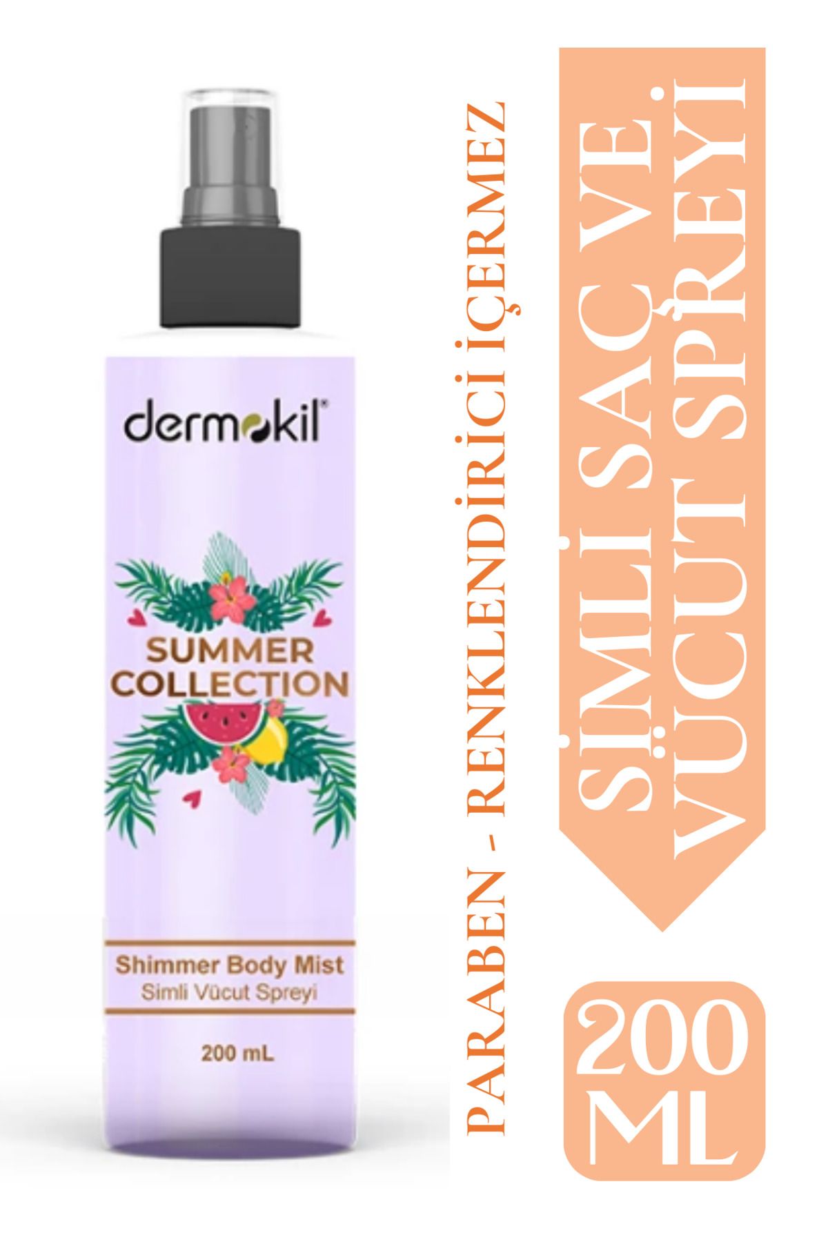 Dermokil Simli Vücut ve Saç Spreyi Summer Collectıon Shimmer Body Mist 200 ml Tropik Meyve Kokulu