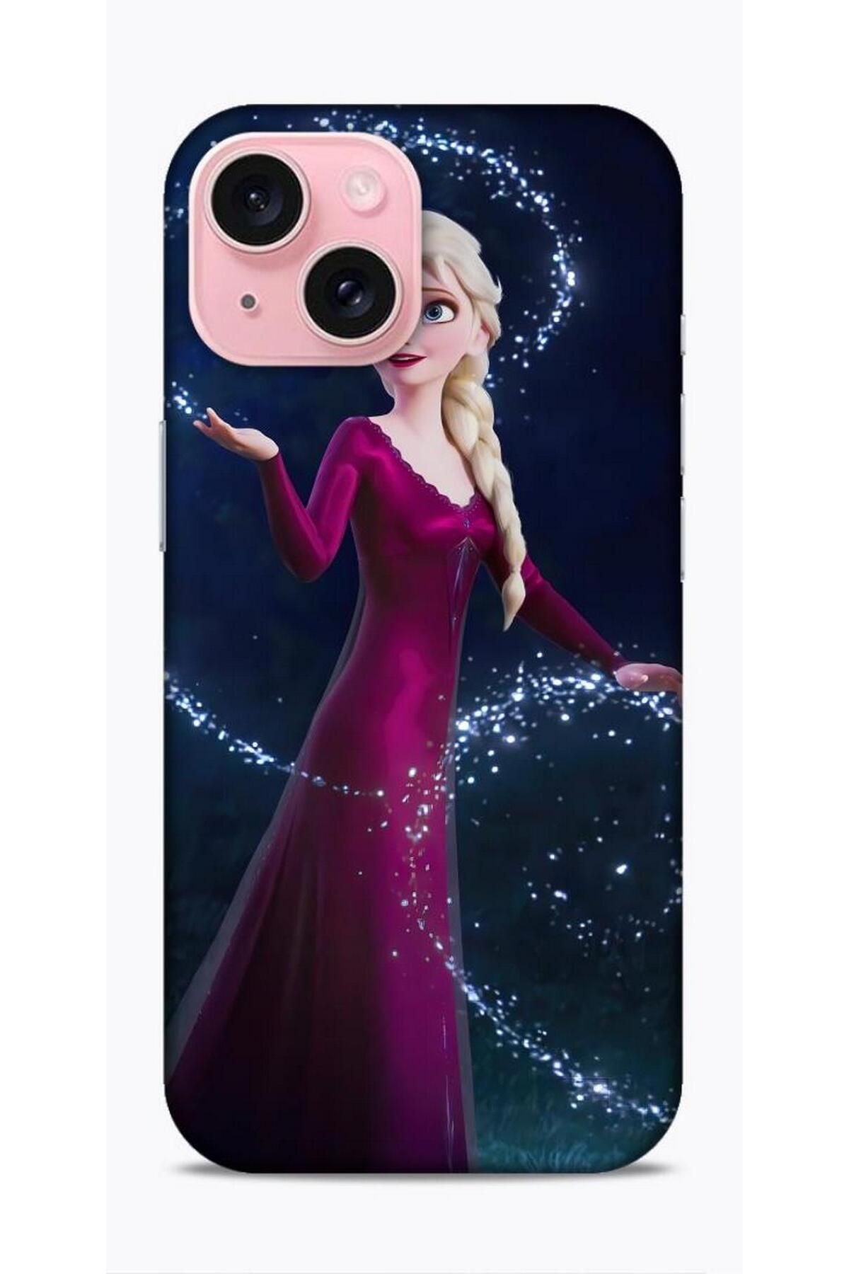 Lopard Apple iPhone 15 Kılıf Animasyon 3 Frozen Elsa Ülkesi Bordo Arka Kapak