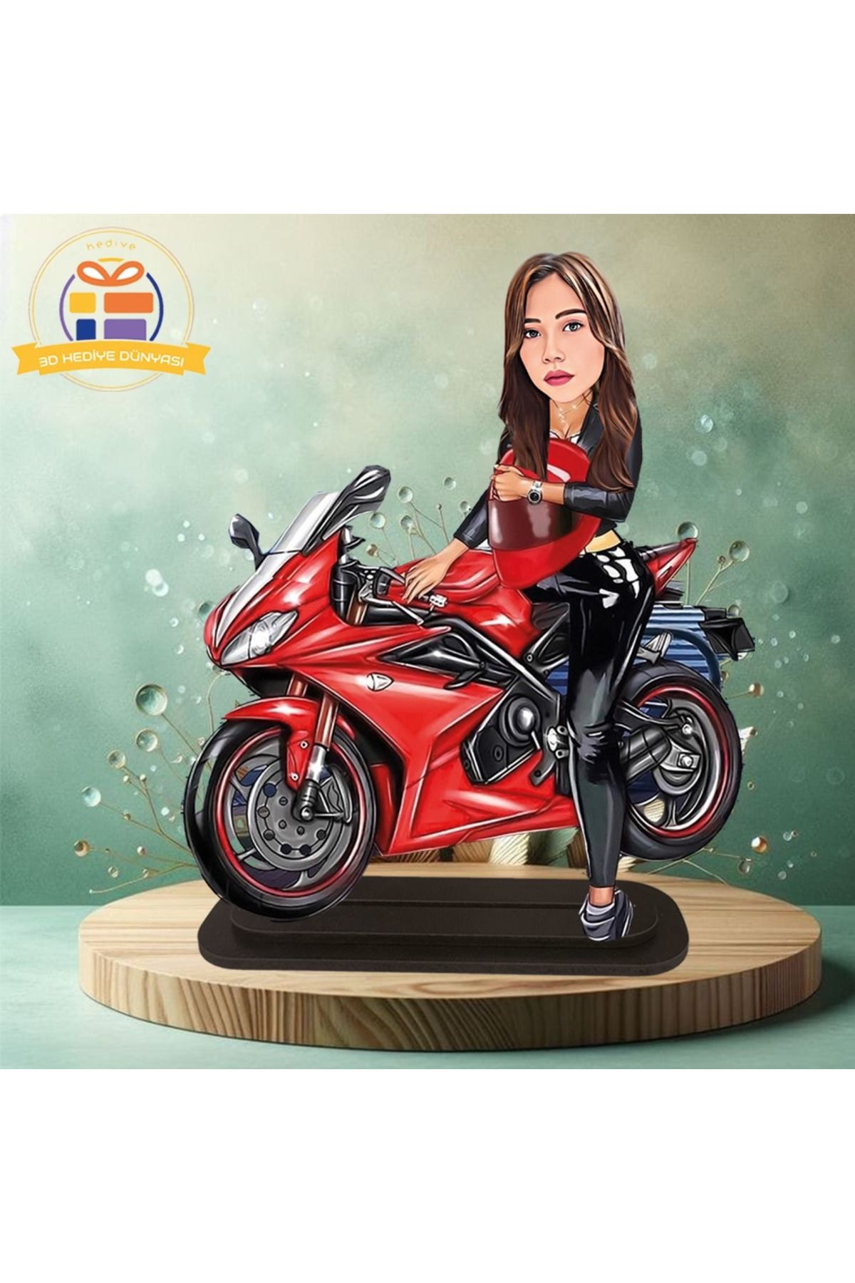 3D Hediye Dünyası Kişiye Özel Motorsikletli Kadın 3d Ahşap Biblo,sevgiliye Hediye