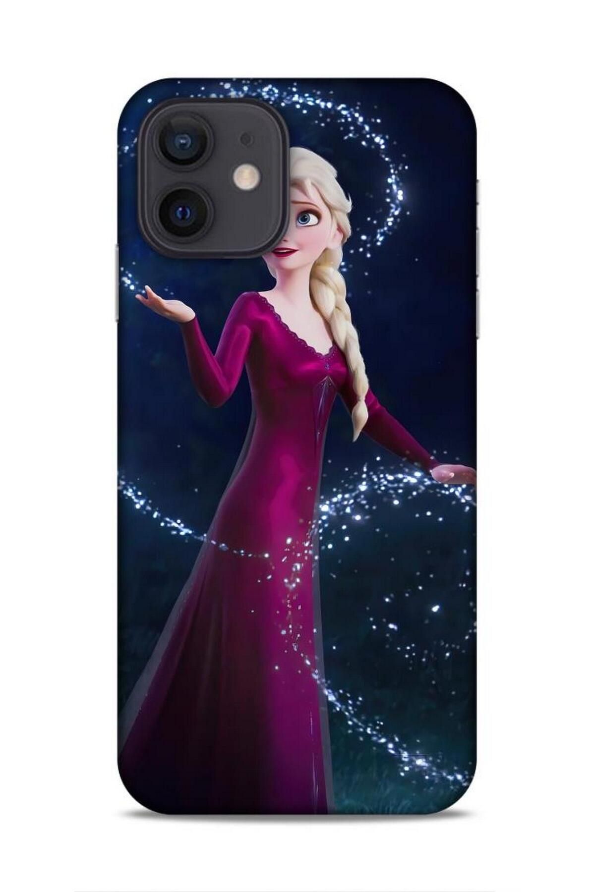 Lopard Apple iPhone 12 Kılıf Animasyon 3 Frozen Elsa Ülkesi Bordo Arka Kapak
