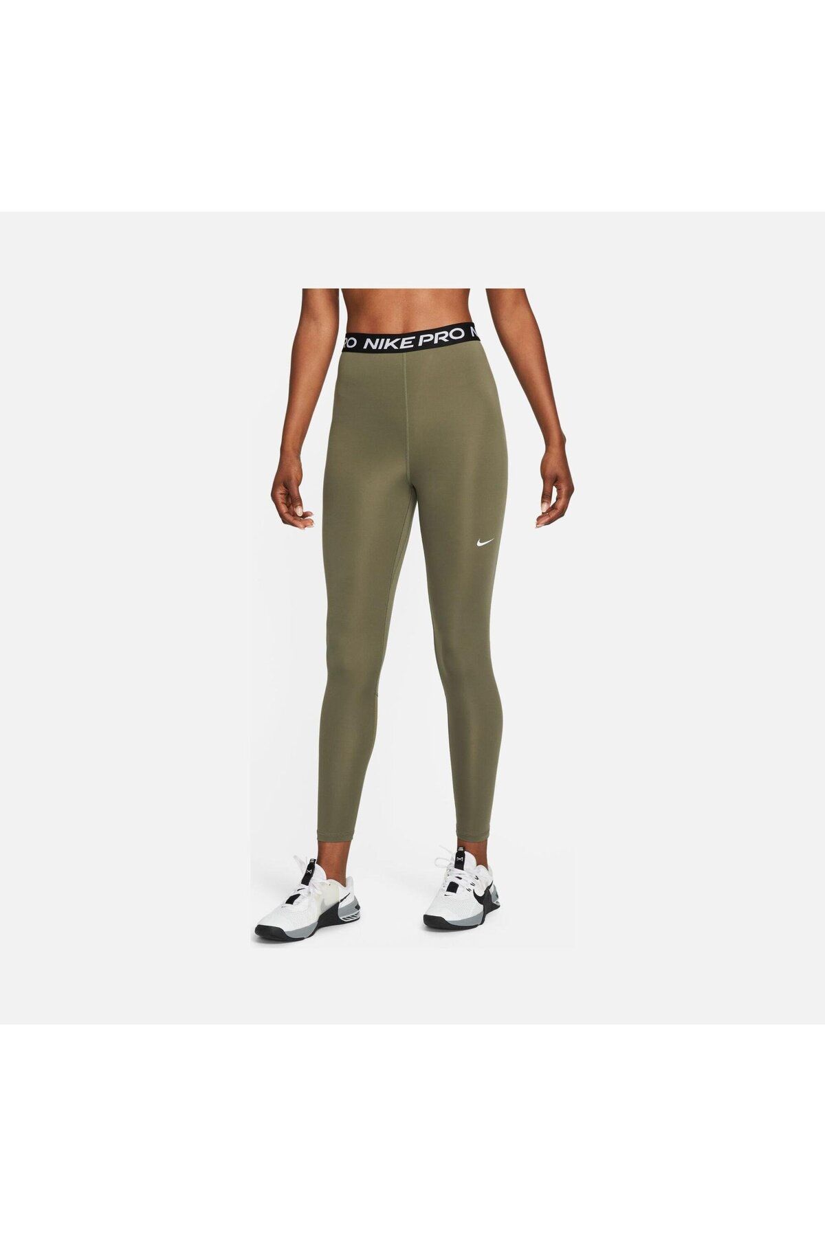 Nike Pro 365 Yüksek Belli 7/8 File Panelli Yeşil Kadın Tayt