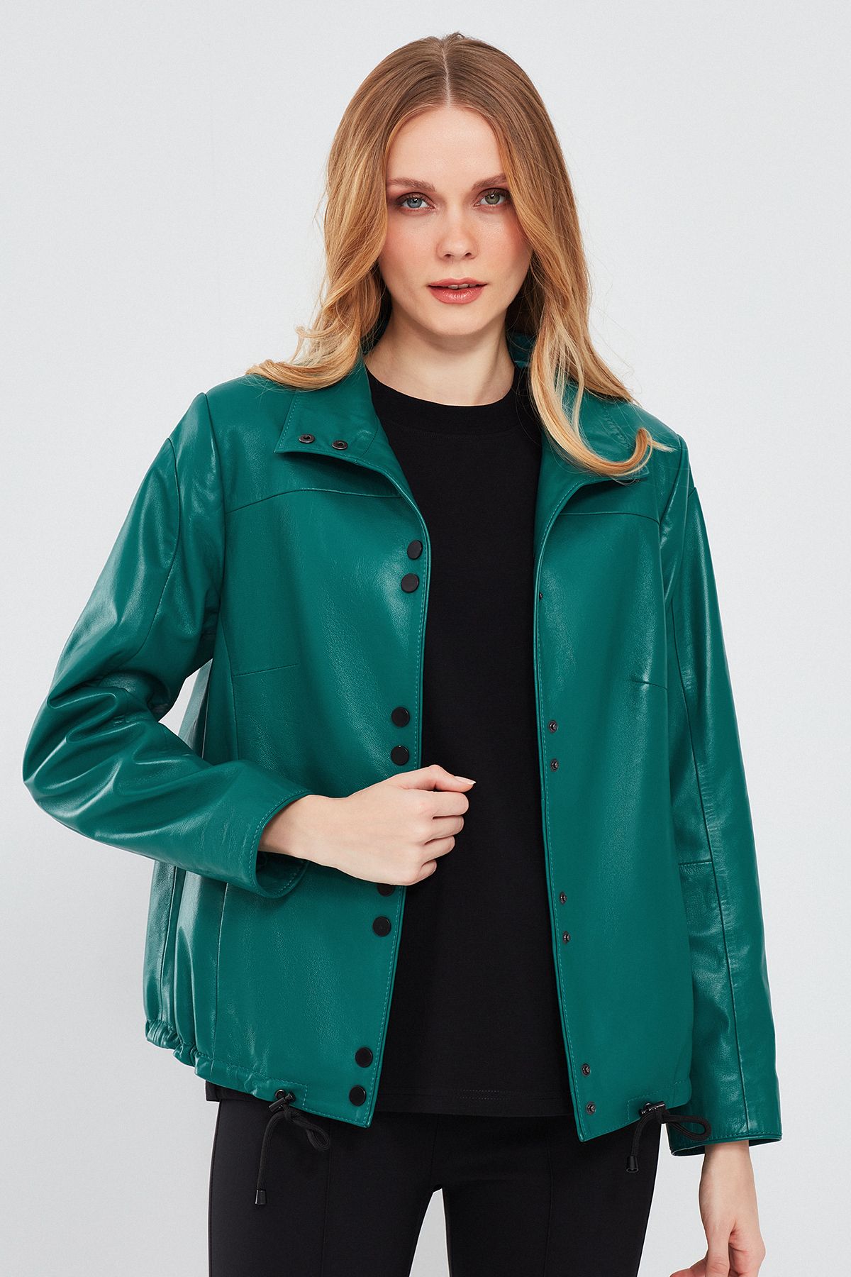Derimod Lopez Kadın Yeşil Oversize Deri Ceket