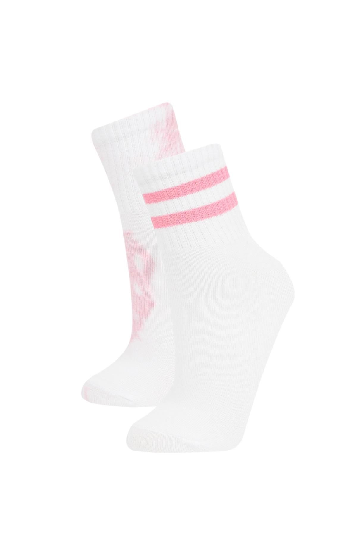 Defacto Kadın Batik Desenli 2'li Pamuklu Soket Çorap C8585axns