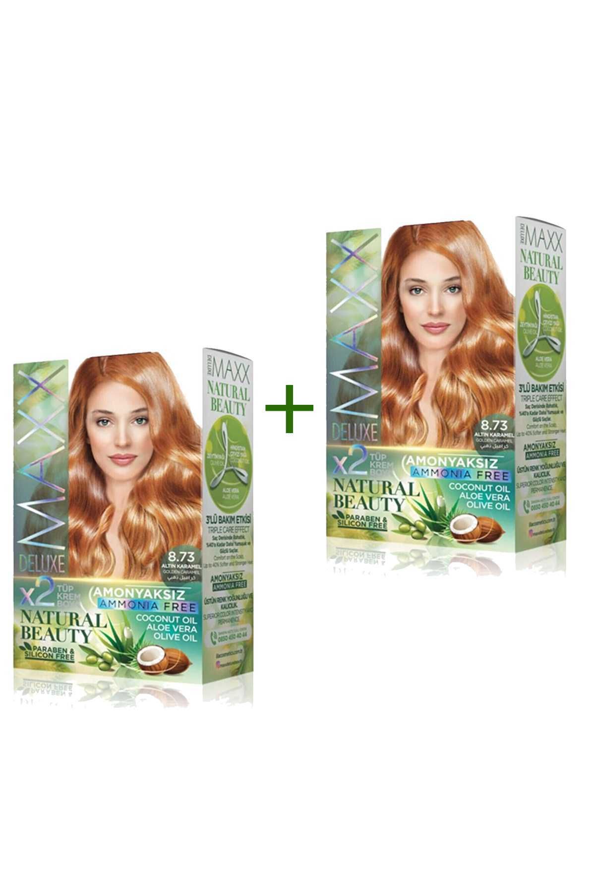 MAXX DELUXE 2 Paket Natural Beauty Amonyaksız Saç Boyası 8.73 Altın Karamel