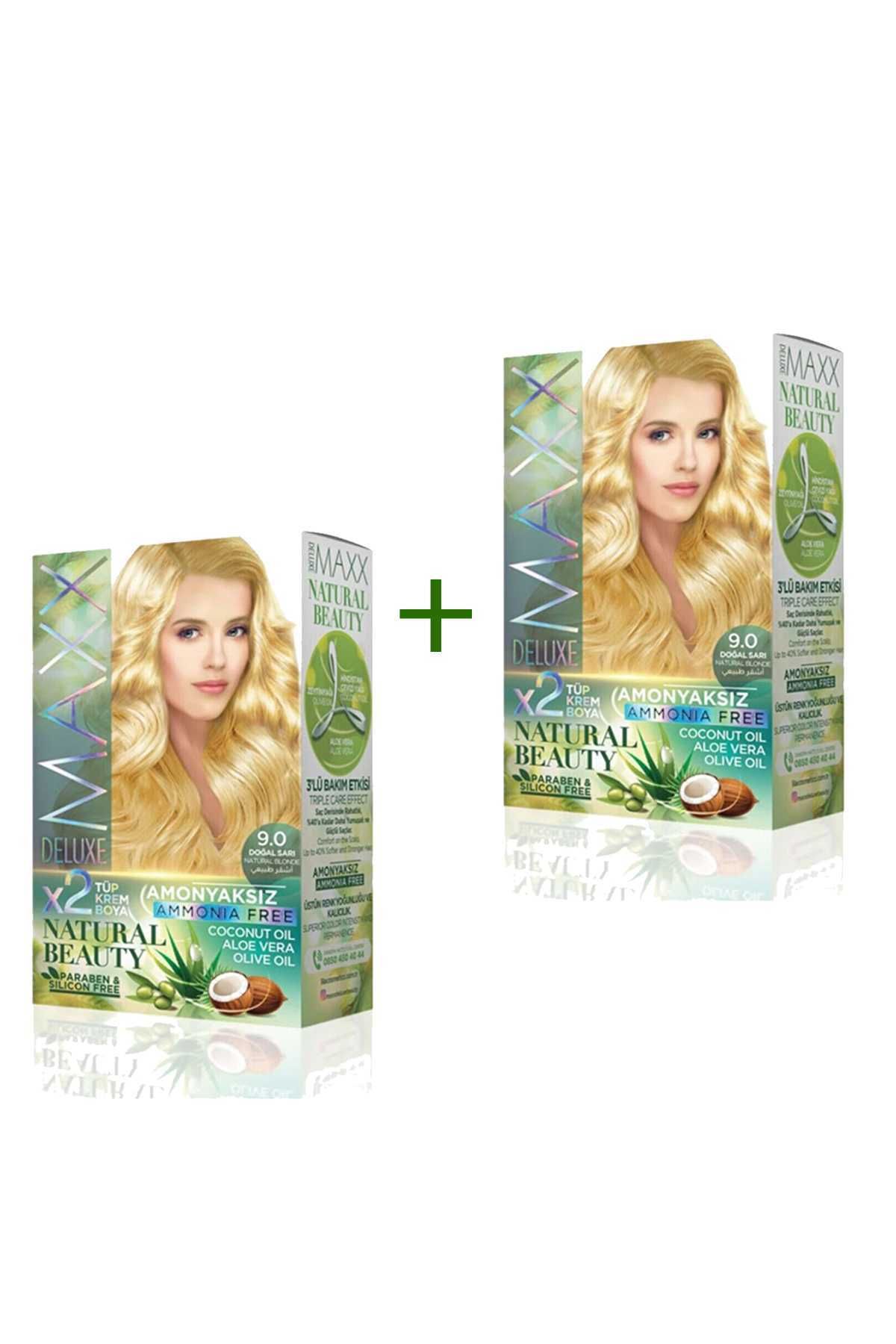 MAXX DELUXE 2 Paket Natural Beauty Amonyaksız Saç Boyası 9.0 Doğal Sarı