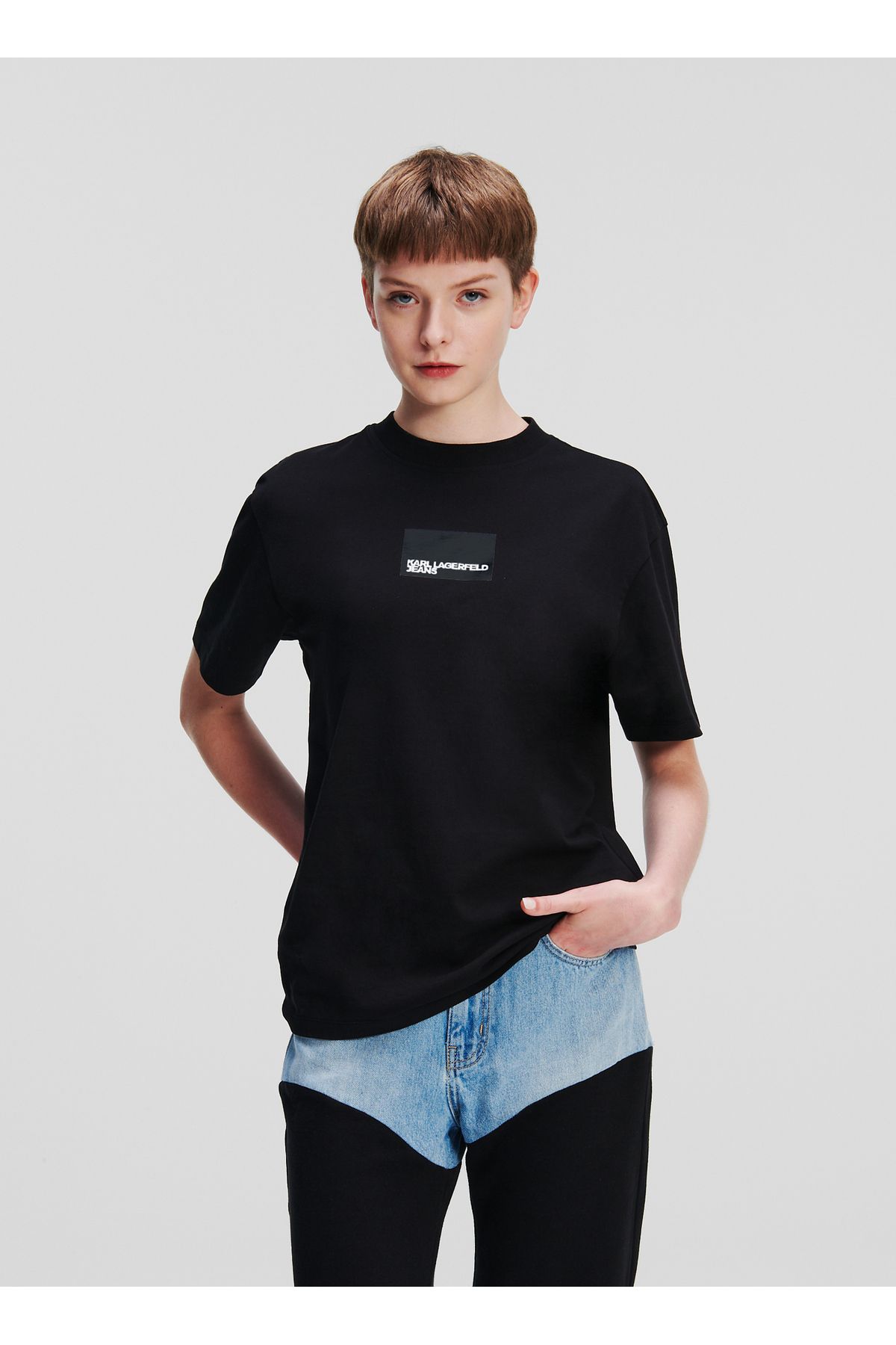 Karl Lagerfeld Jeans Bisiklet Yaka Düz Siyah Kadın T-shirt 236j1700
