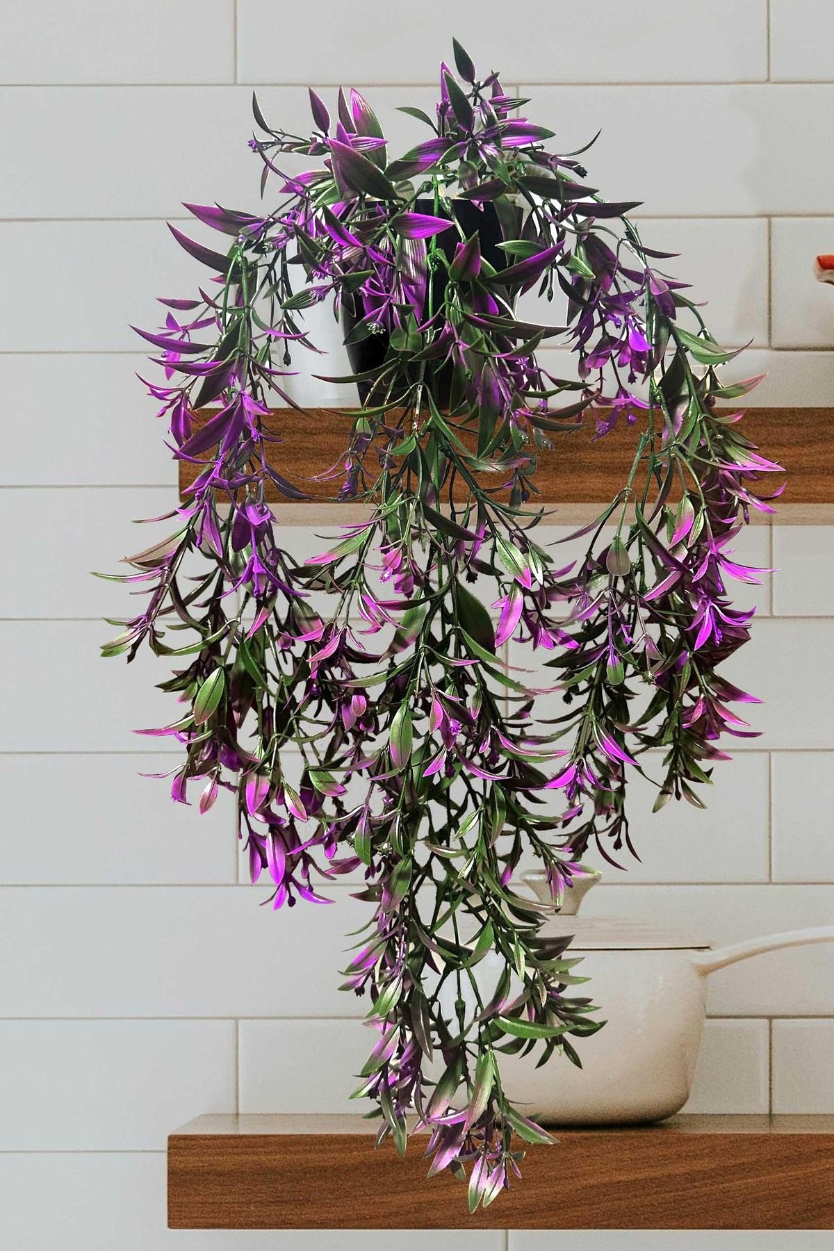 Lilac Home Yapay Çiçek Siyah Saksılı Mor Yoğun Dallı Sarkıt