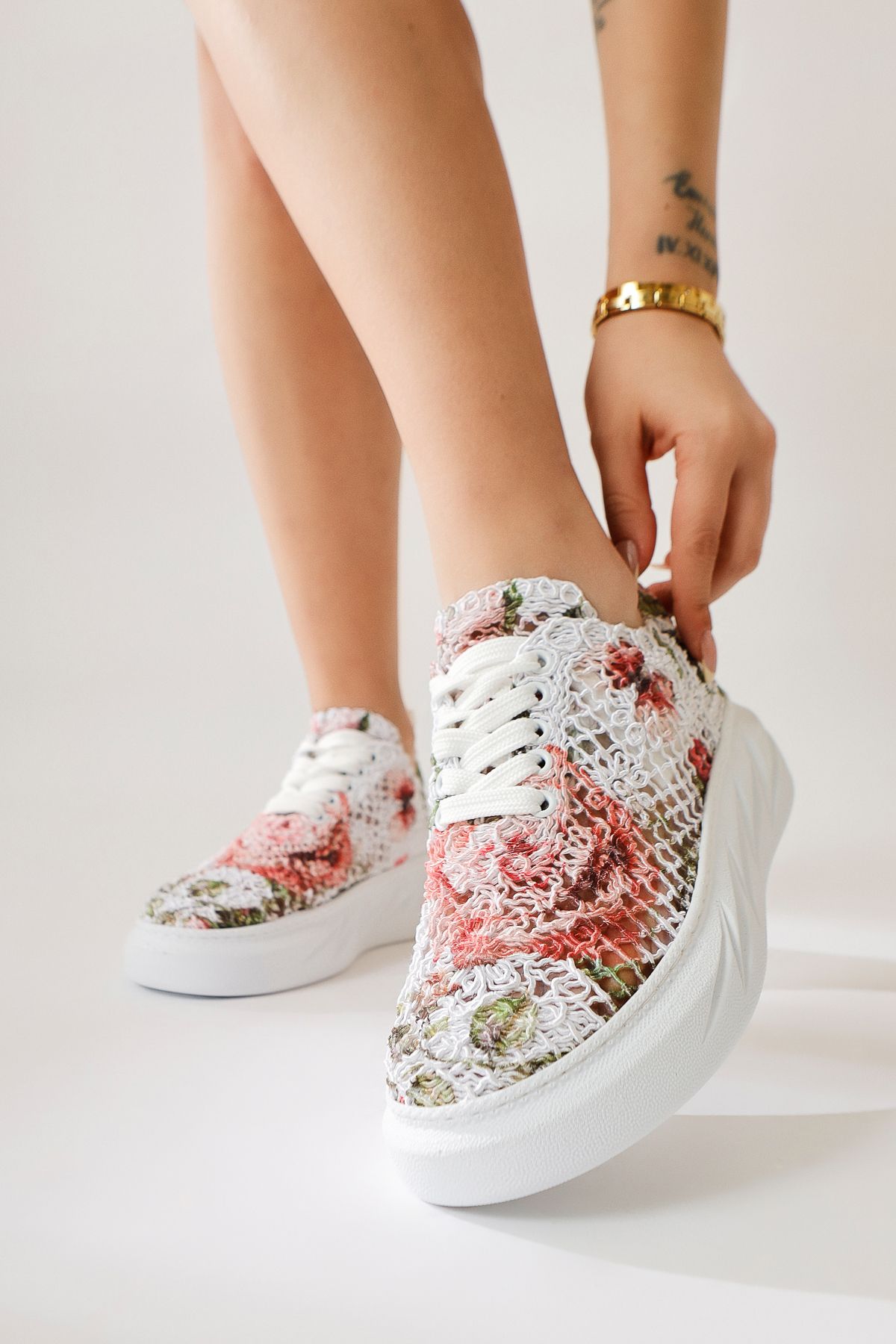Limoya Biba Fuşya Triko Desen Baskılı Bağcıklı Sneaker
