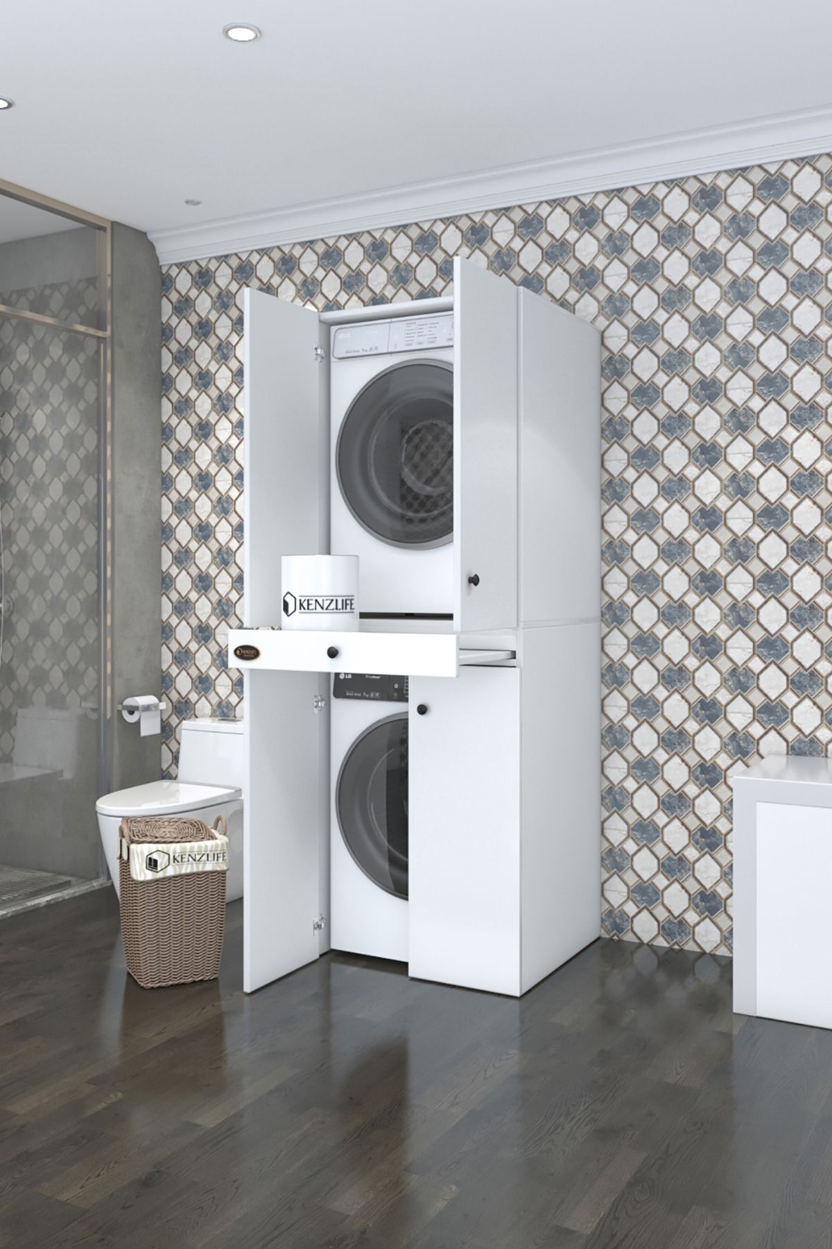 Kenzlife çamaşır-kurutma makinesi dolabı el kindi byz 187*070*60 çekmeceli kapaklı banyo