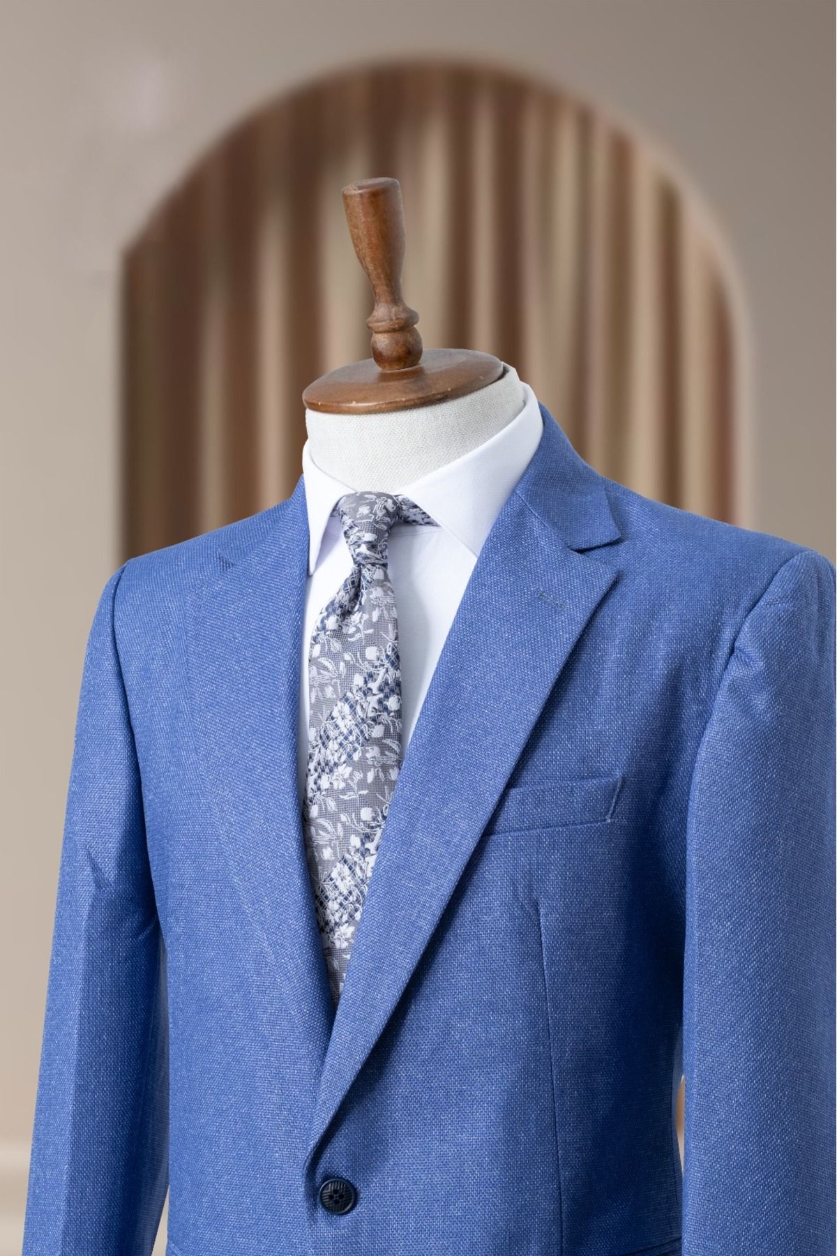 MODA DİNA Mavi İtalyan Stil Klasik Erkek Slim Fit  Büyük Beden Blazer Ceket