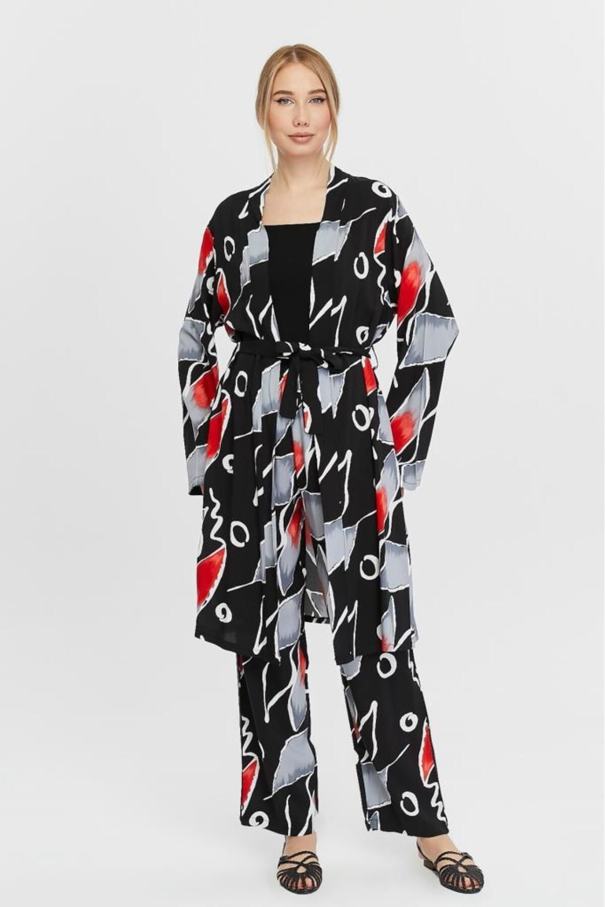 Jamila Renkli Ikili Takım Kadın Kimono