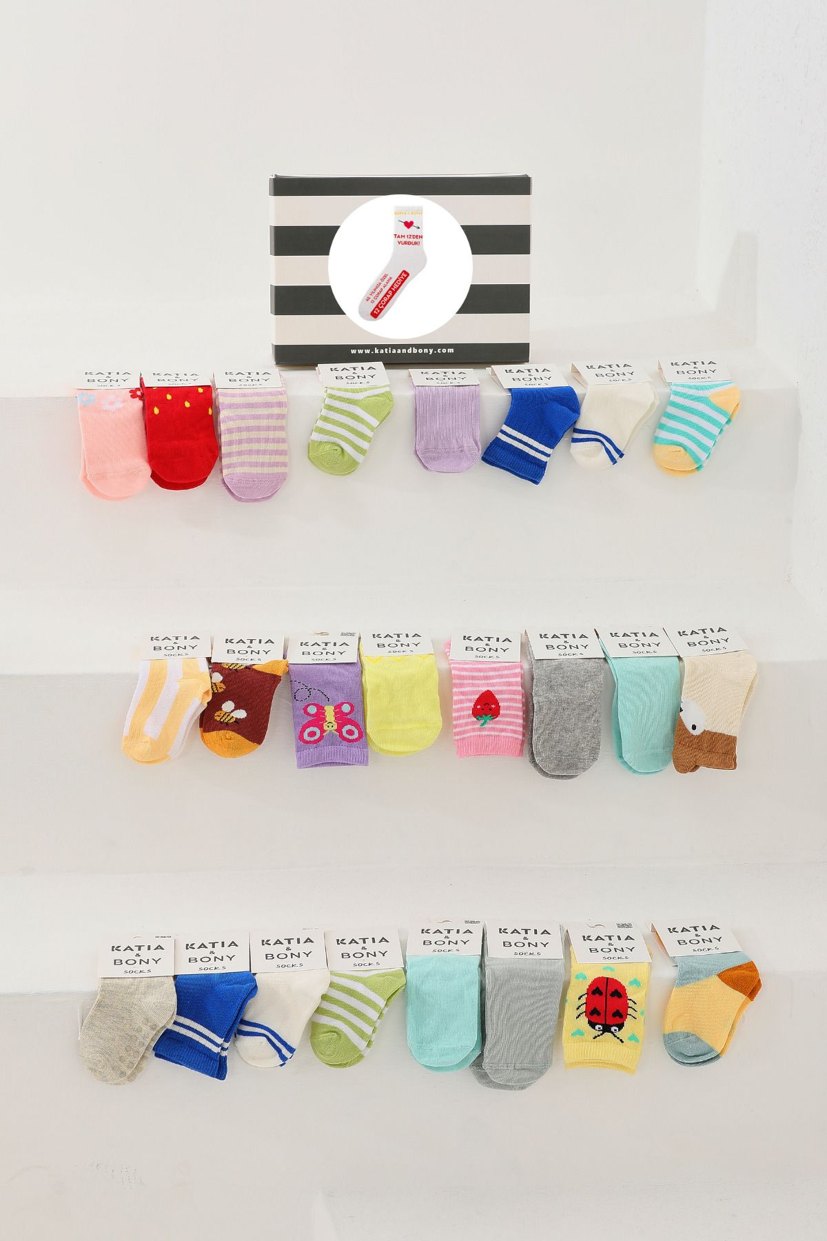 Katia & Bony Bebek 24'lü Karışık Renkli Kutulu Soket Çorap