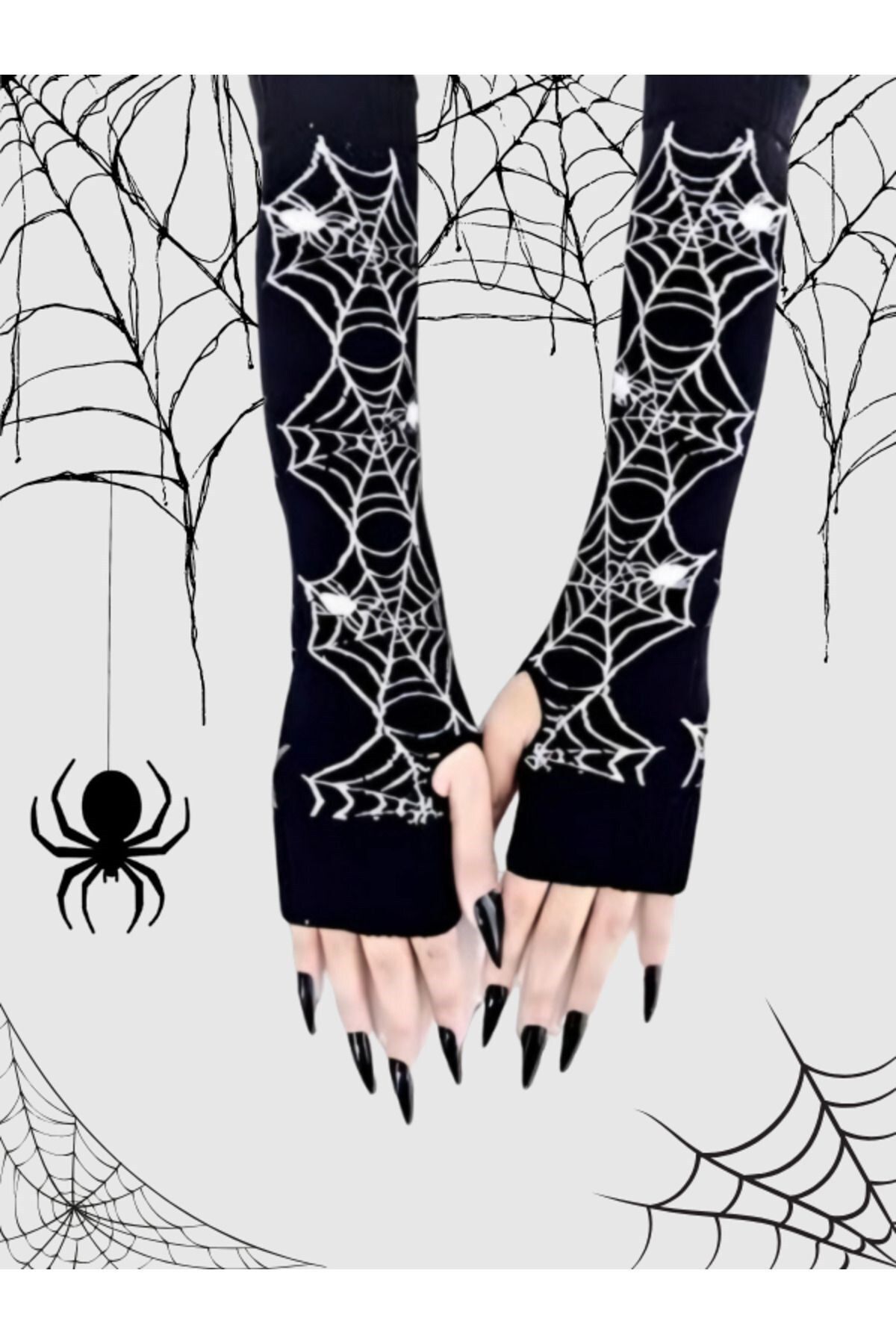 GOSSİP TEAM Unisex Fashion Moda Siyah Örümcek Ağı Spider Eldiven Kolluk