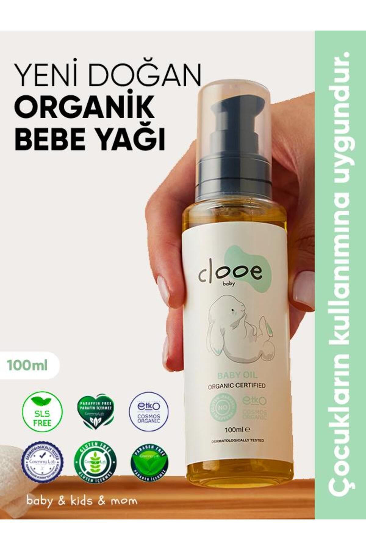 clooe Organik Bebek Yağı (100ML) - Zeytinyağı, Badem Yağı, Jojoba Yağı - Yenidoğan Kullanımına Uygun