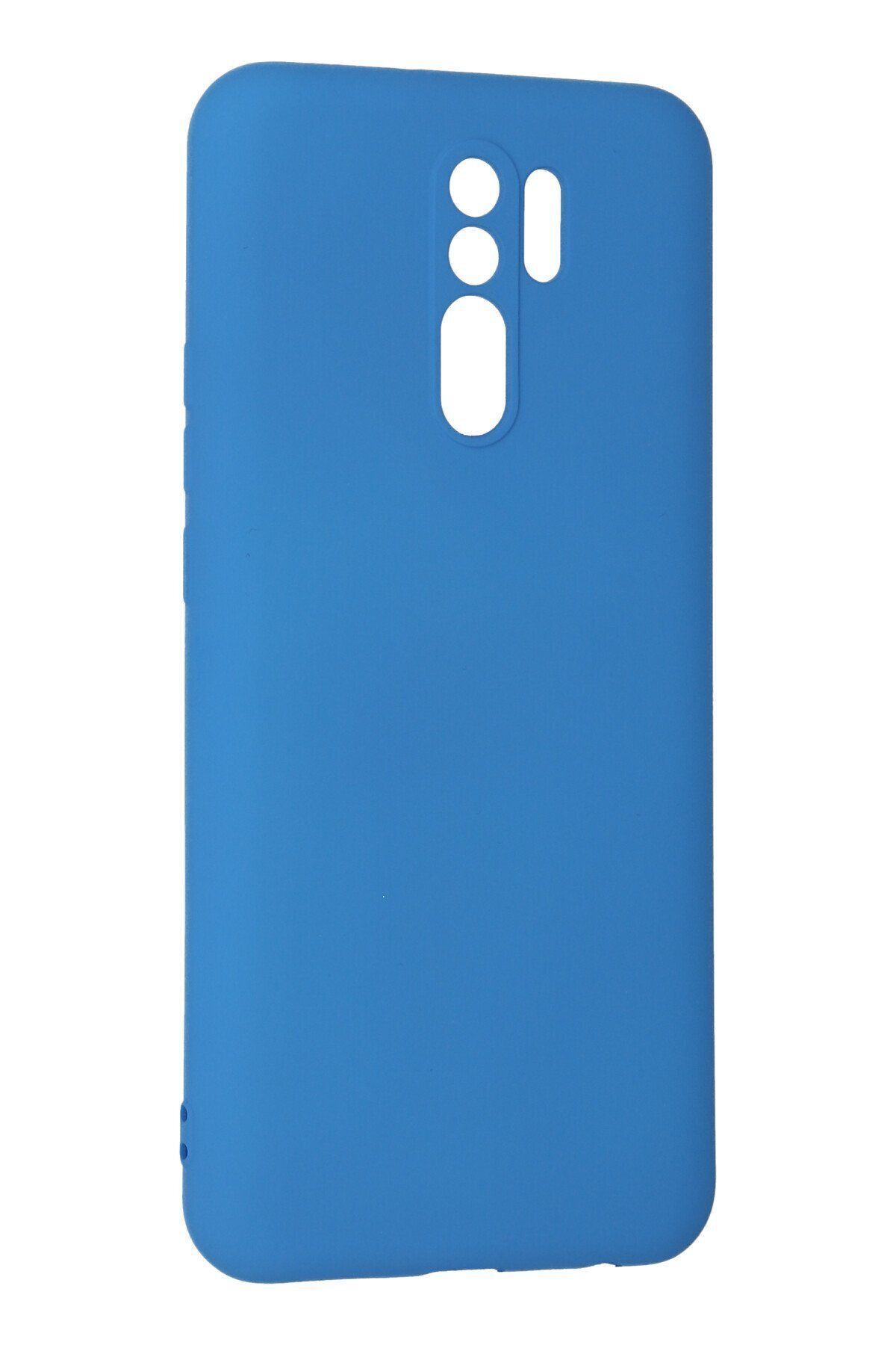 NewFace Xiaomi Redmi 9 - Soft Dokulu İç Kısmı Süet Lansman Kılıf - Mavi Renk içi kadife Kapak