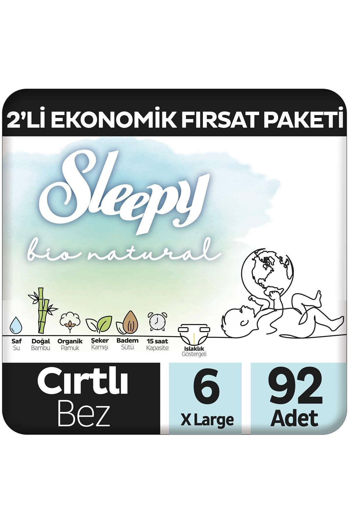 Sleepy Bio Natural 2'Li Ekonomik Fırsat Paketi Bebek Bezi 6 Numara Xlarge 92 Adet