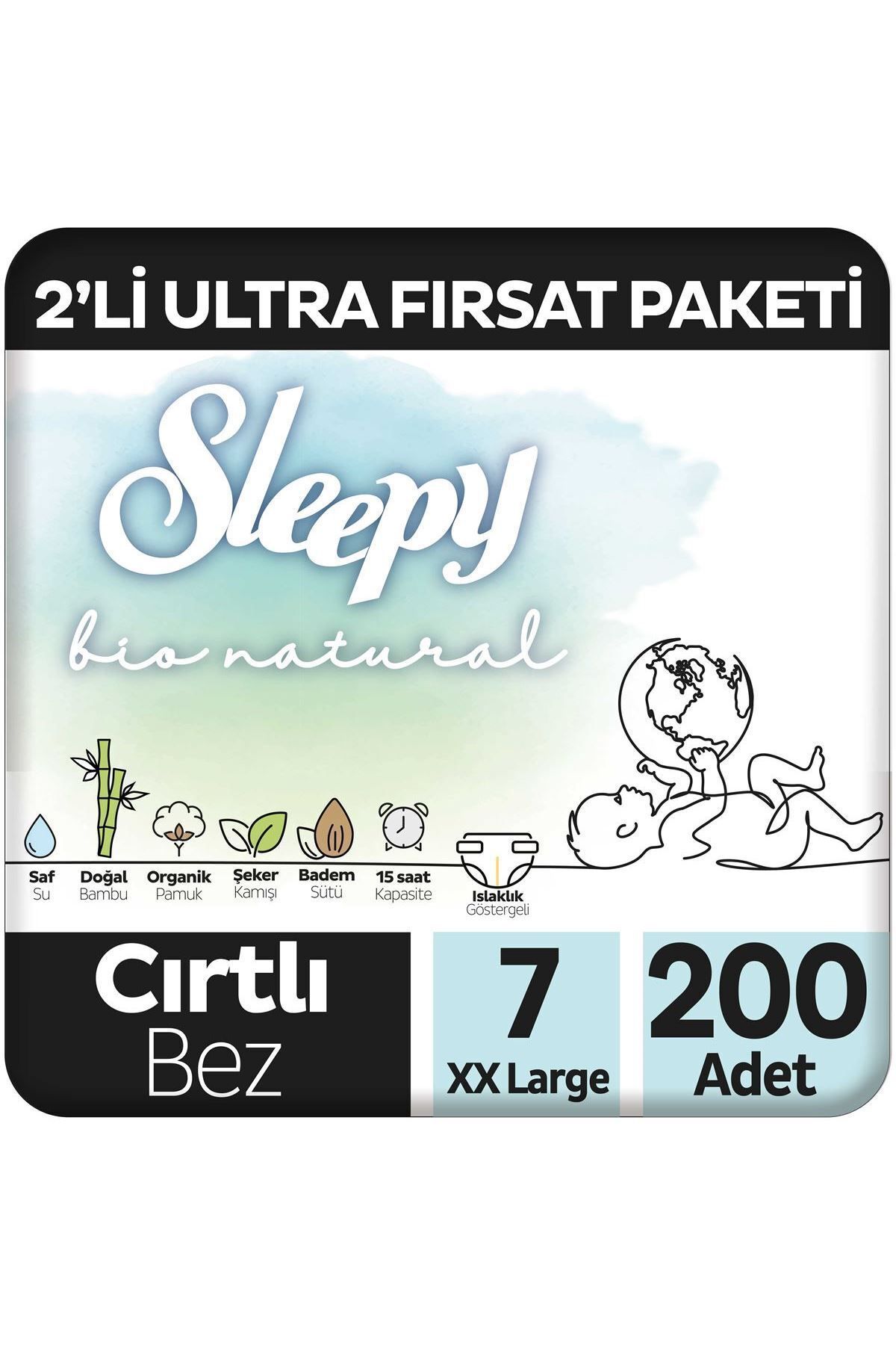 Sleepy Bio Natural 2'Li Ultra Fırsat Paketi Bebek Bezi 7 Numara Xxlarge 200 Adet