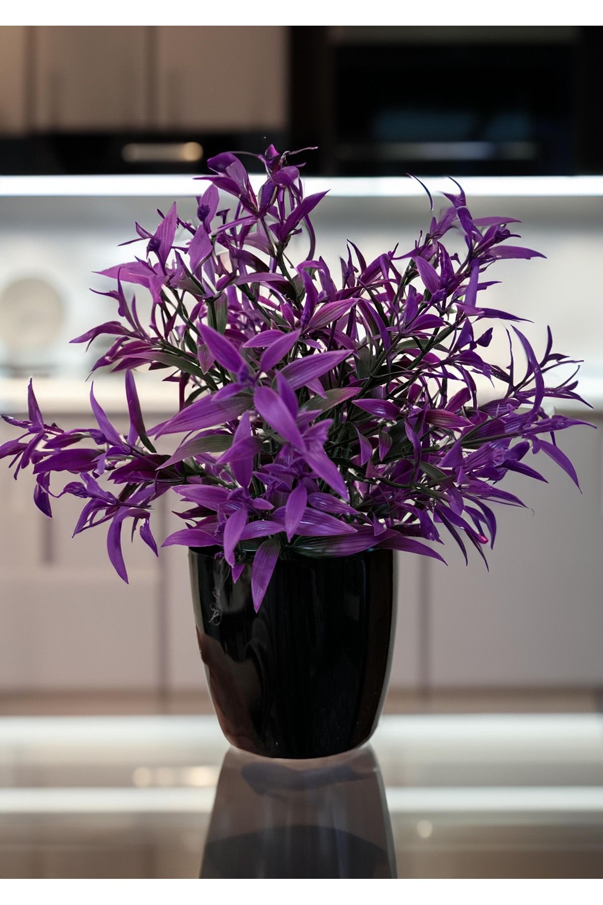 Lilac Home Yapay Çiçek Siyah Saksılı Yoğun Dallı Mor Zeytin Yaprak Demet