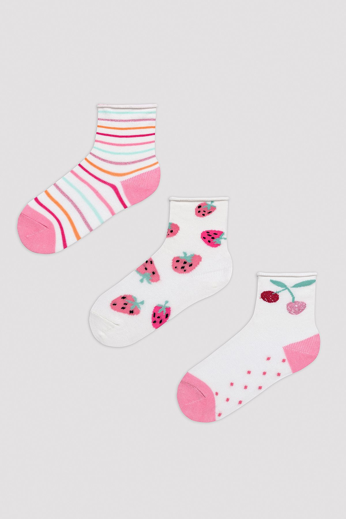 Penti Kız Çocuk Strawberry Bej 3lü Soket Çorap