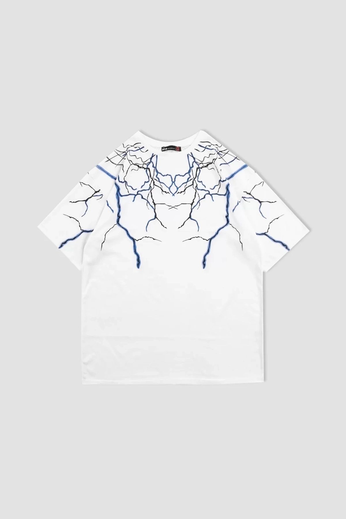 Sekizbiraltı Yıldırım Baskılı Oversize Beyaz Unisex Tshirt