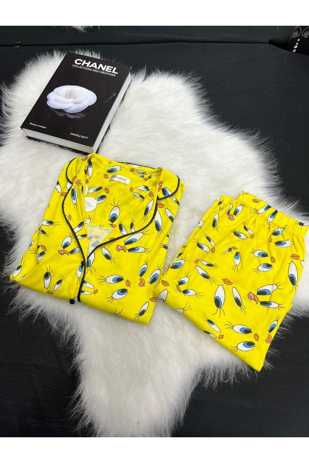 Enisa Lovenisa  Düğmeli Tweety Uzun Kol Pijama Takım 0012 Sarı