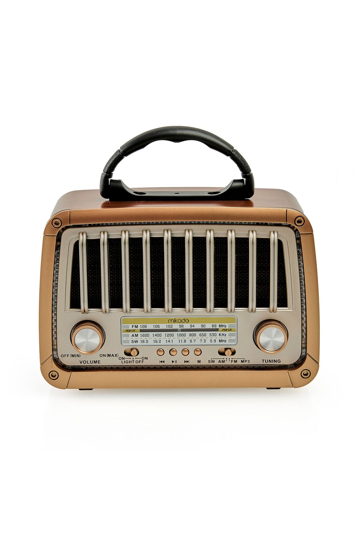 Mikado MDR-327 Usb-TF Destekli Bluetooth FM/AM/SW 3 Band Klasik Ahşap Radyo - Kahverengi - 19x9,5x22
