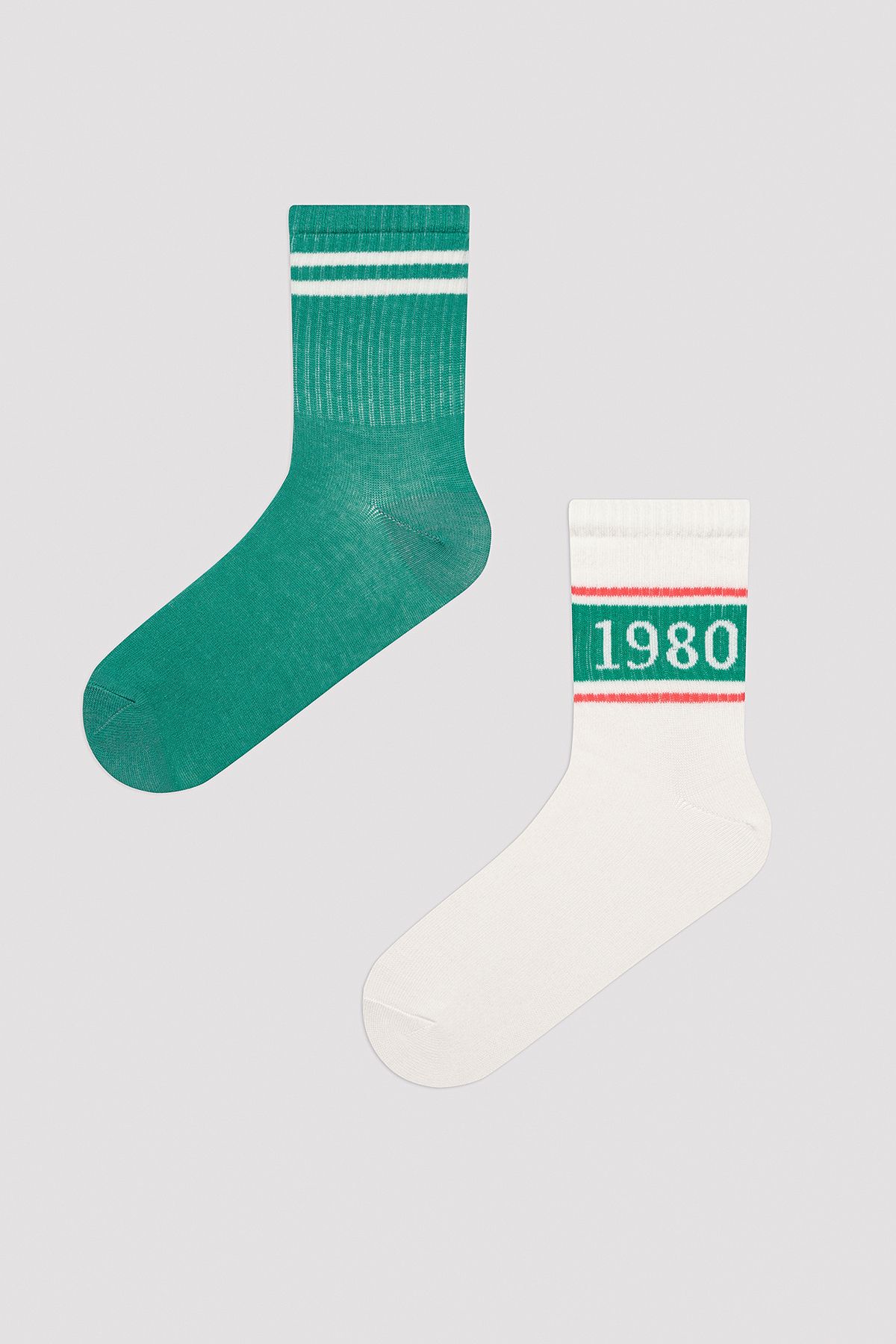 Penti Retro 1980 Beyaz-Yeşil 2li Soket Çorap