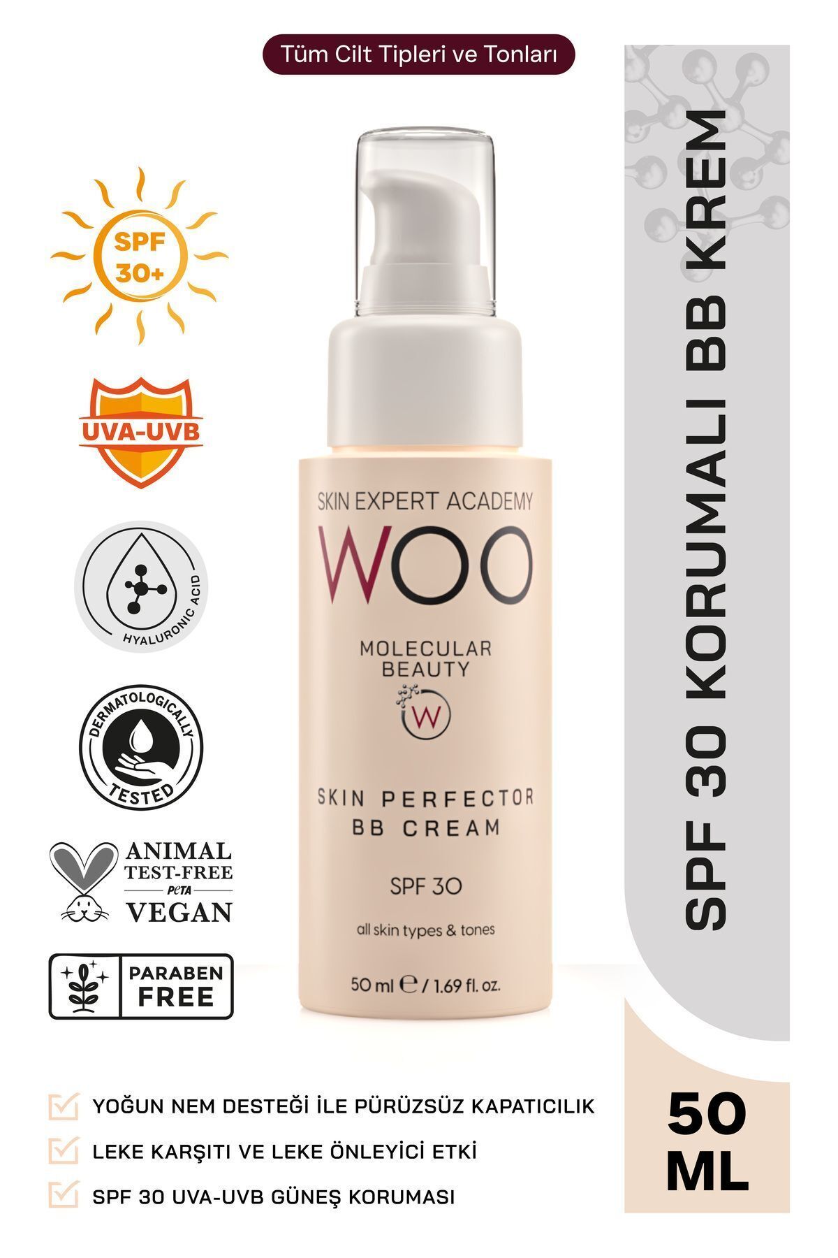 WOO Skin Expert Academy Skin Perfector Cilt Kusursuzlaştıcı, Ton Eşitleyici Kapatıcı SPF 30 Güneş Korumalı BB Yüz Kremi 50ml