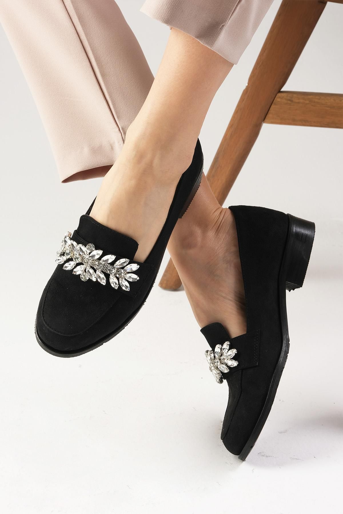 Mio Gusto Matilda Siyah Renk Taşlı Kadın Oxford Düz Ayakkabı