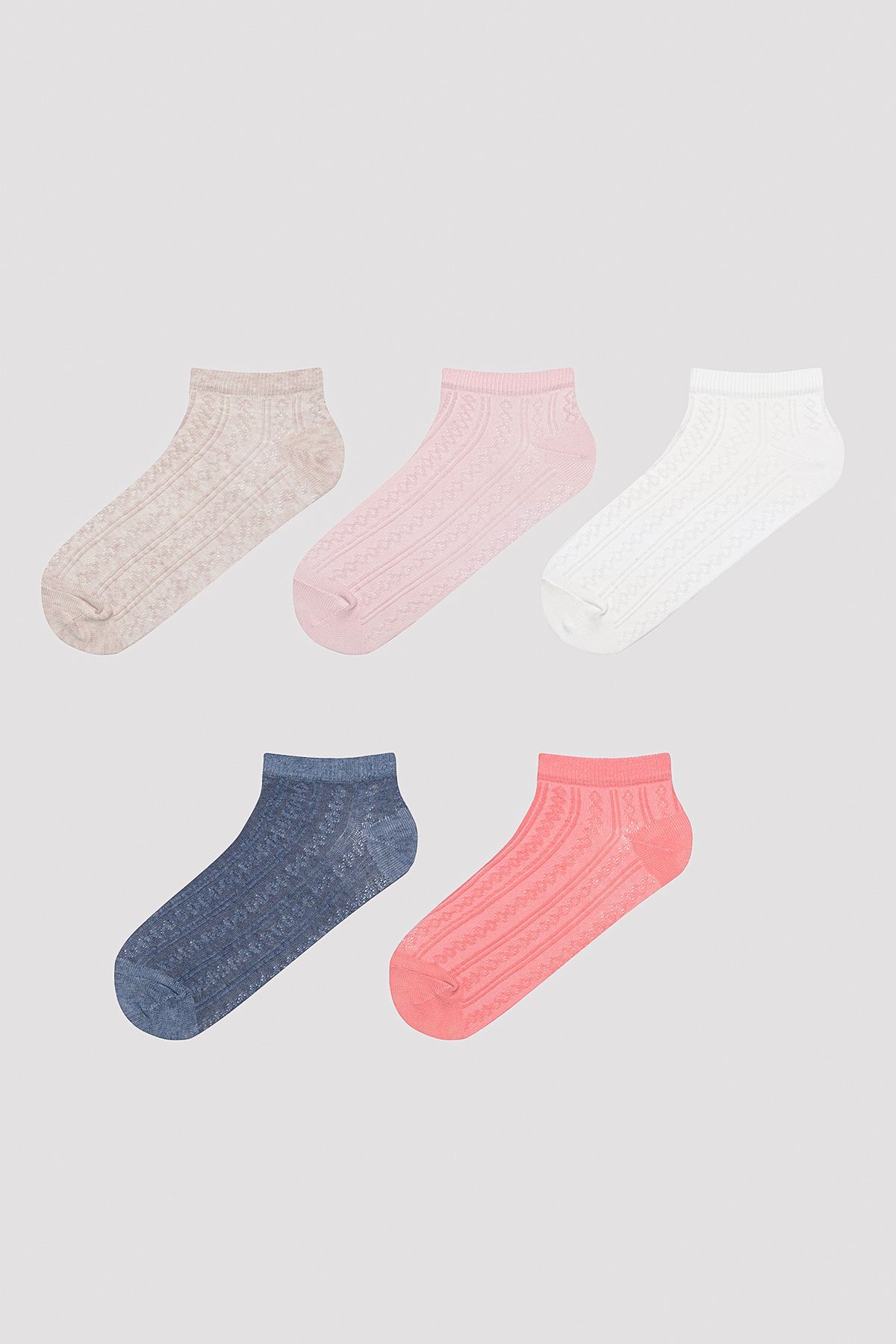Penti Colorful Jacquard Pembe 5li Patik Çorap