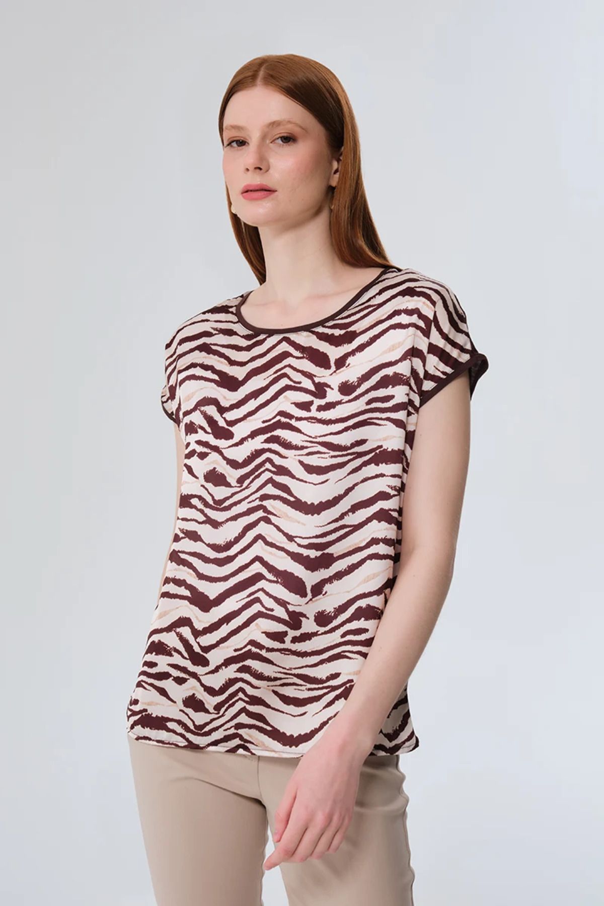 Gusto Zebra Desen Tshirt - Kahve