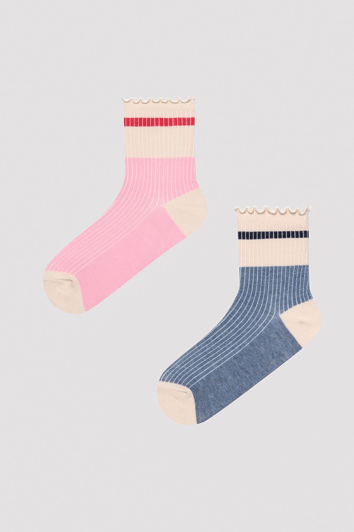 Penti Frill Soft Pembe - Mavi 2li Soket Çorap