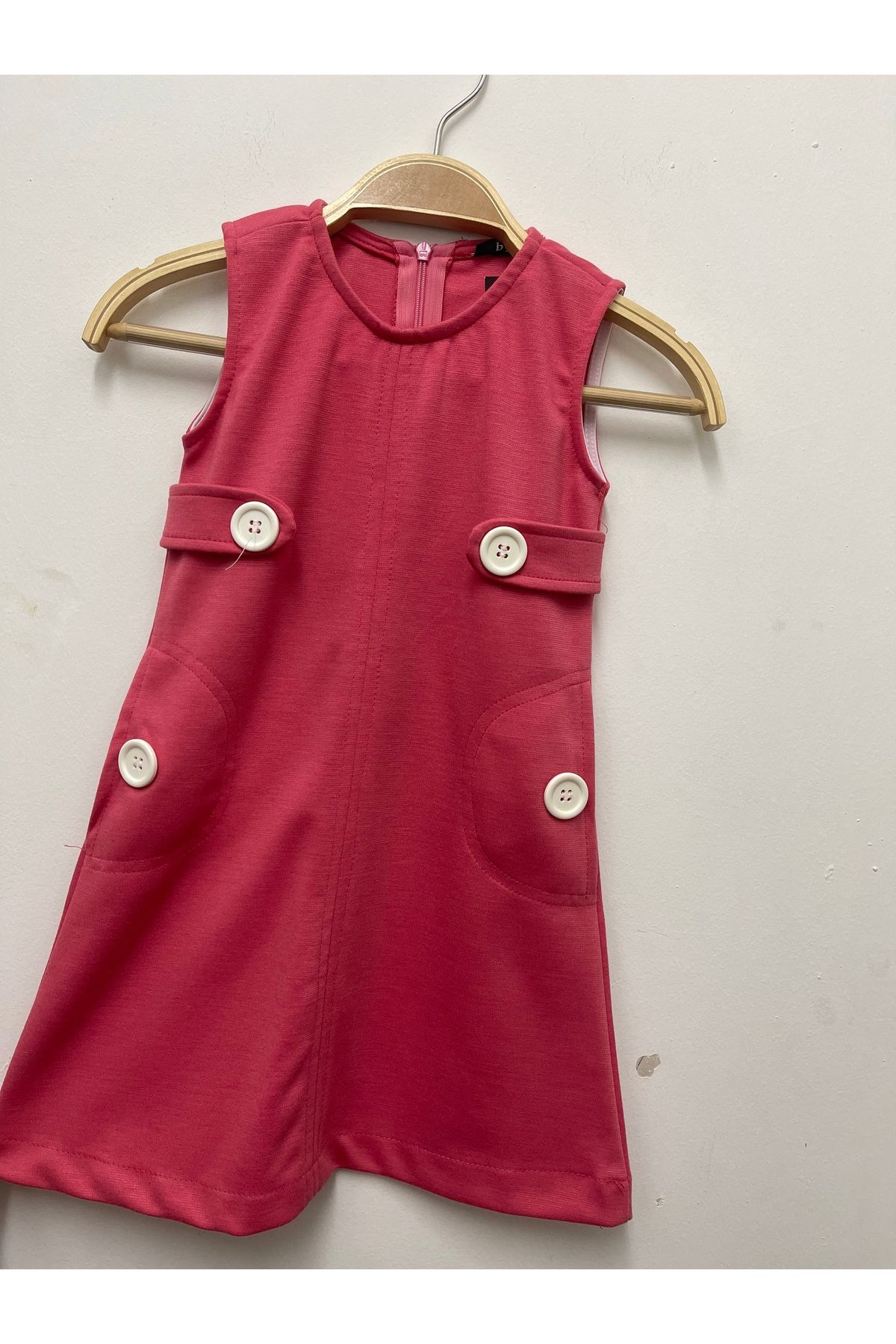 Pitti Kız Nar Çiçeği Çocuk Örme Düğme Aksesuarlı Cepli Fermurlı Elbise 9261