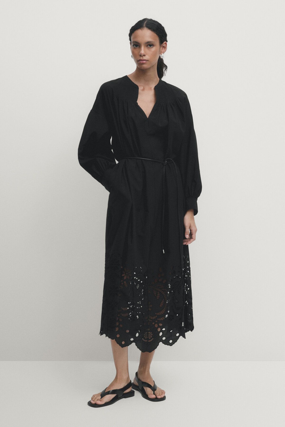 Massimo Dutti %100 pamuklu, işleme detaylı elbise