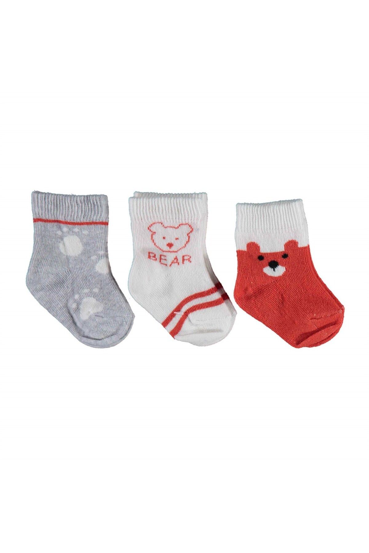 Bibaby Organik Çorap Soket 3lü Bear Kiremit