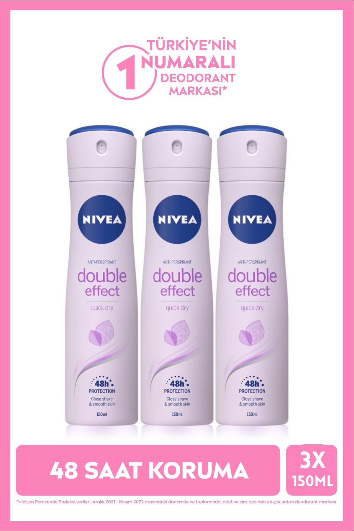 NIVEA Double Effect Mor Düşler Sprey Deodorant 150ml Kadın 3'lü Paket