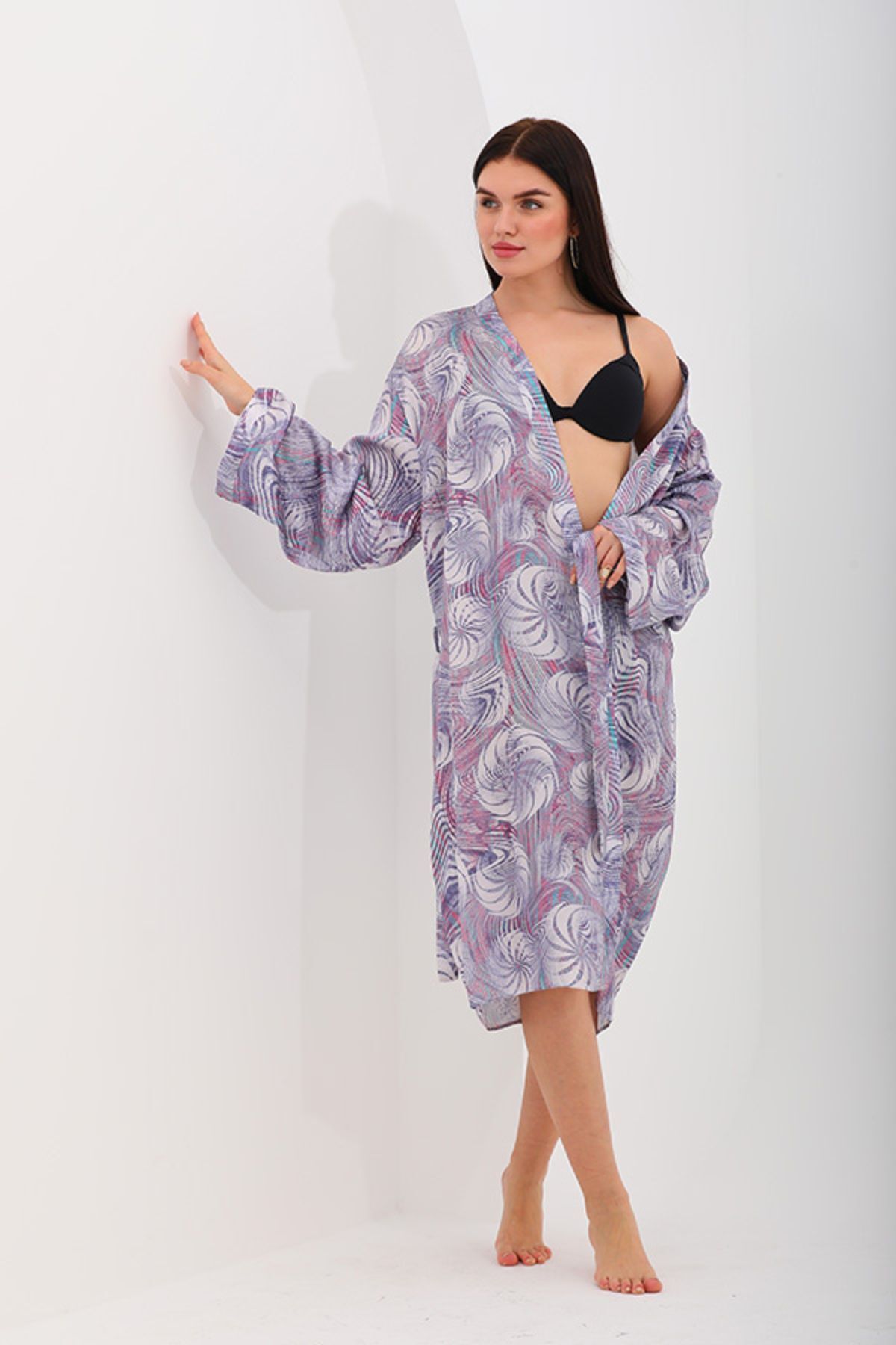 marecaldo Evde Kadın Giyim Modası Gecelik Sabahlık Modeli Unicorno Koyu Desen