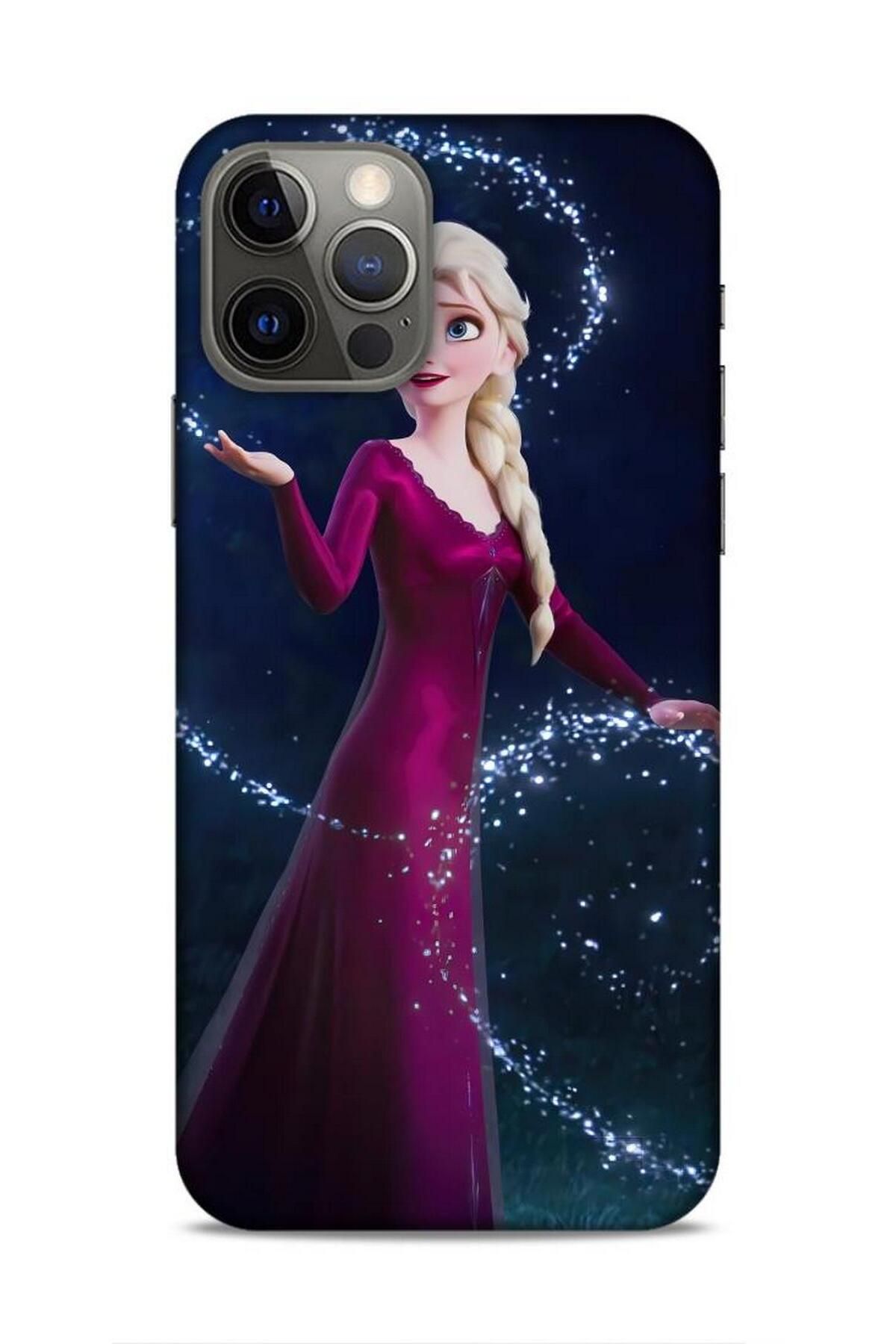 Lopard Apple iPhone 12 Pro Kılıf Animasyon 3 Frozen Elsa Ülkesi Bordo Arka Kapak