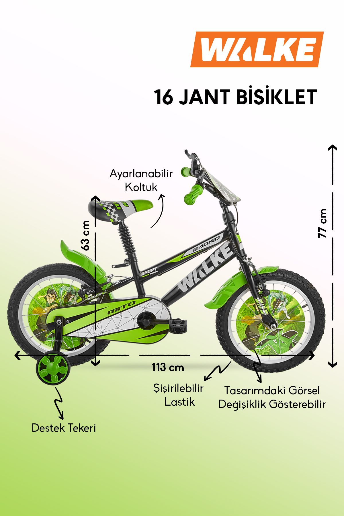 Walke Mito 16 Jant Çocuk Bisikleti Yeşil
