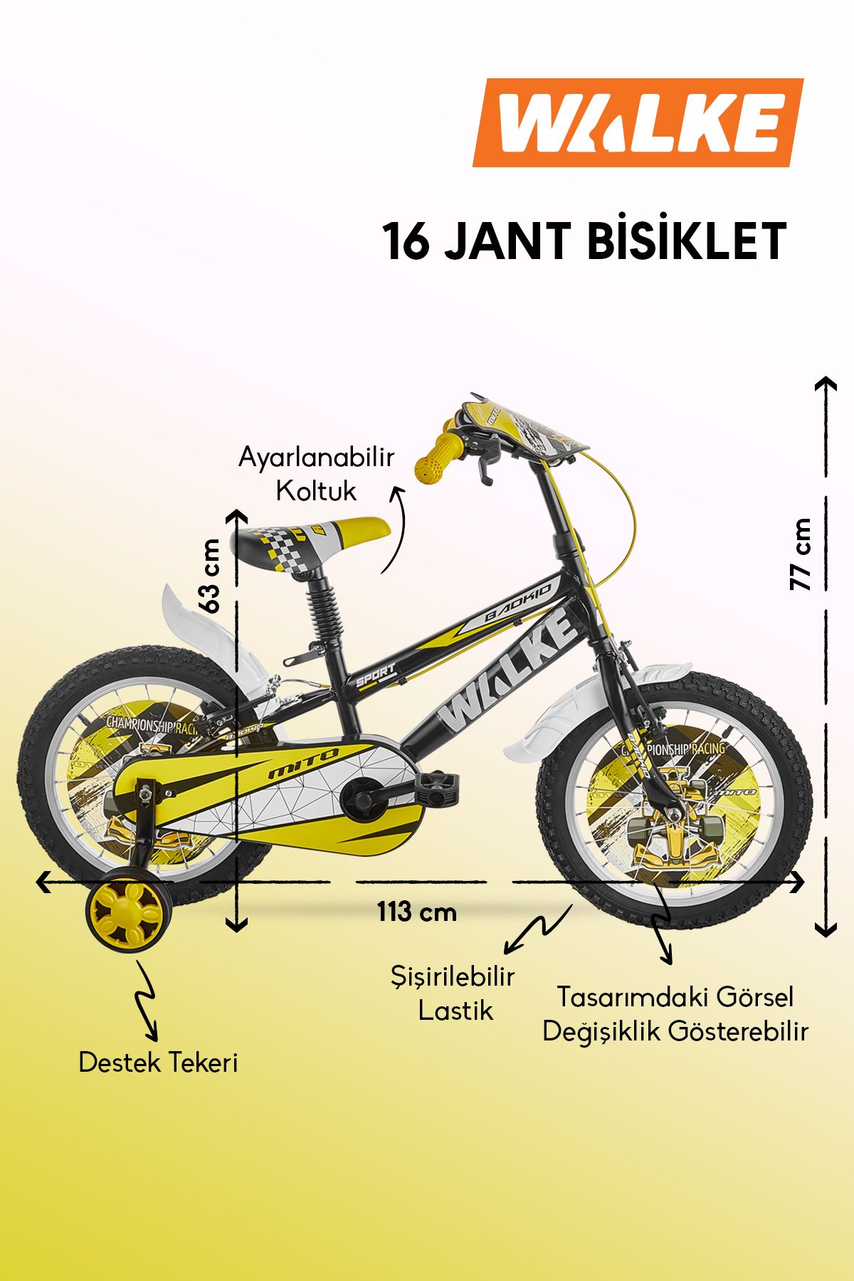 Walke Mito 16 Jant Çocuk Bisikleti Sarı