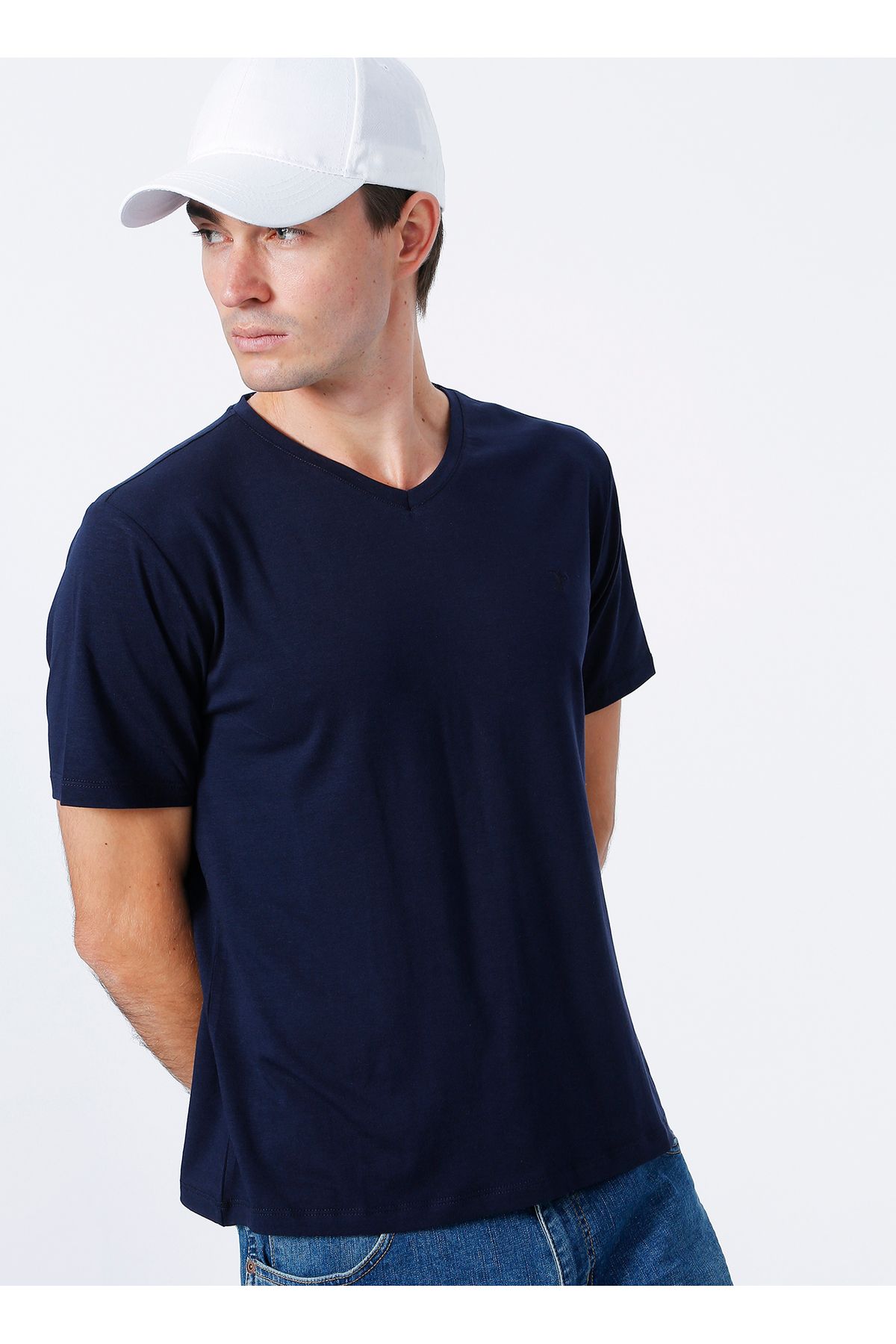 Fabrika Lacivert Erkek Basic Modal T-shirt Romeo-v